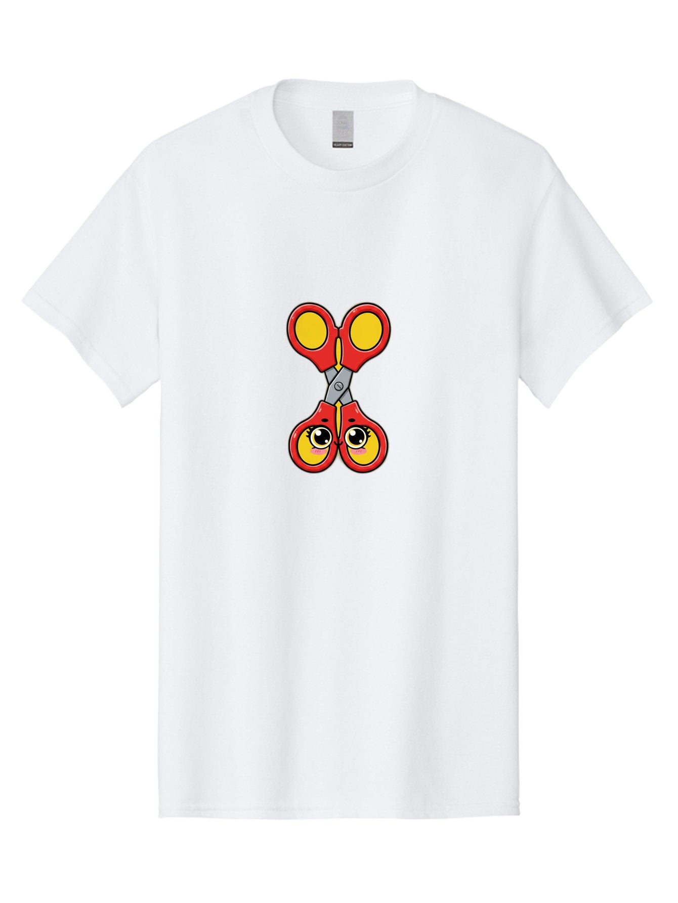 Scissors-2 Men'S Graphic Tee, 100% Cotton, Comfortable Casual Summer Wear, Machine Washable, Cartoon Scissors, Red Handles, Yellow Finger Holes, Cute Eyes, Craft Supplies, Office Tools, Creative Cutting, School Stationery Bad517 12