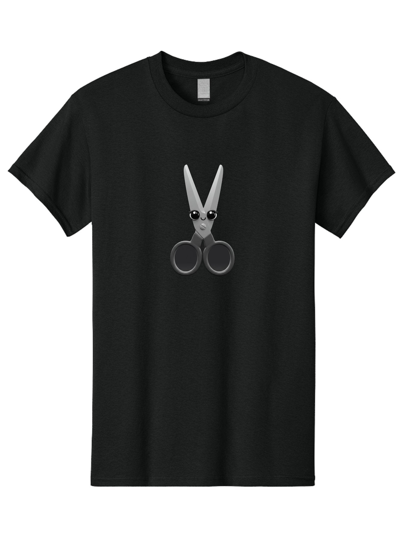 Scissors-Character-2 Men'S Graphic Tee, 100% Cotton, Comfortable Casual Summer Wear, Machine Washable, Cartoon Scissors, Cute Face, Large Eyes, Silver Blades, Black Handles, Office Supplies, Crafting Tools, Creative Design Bad521