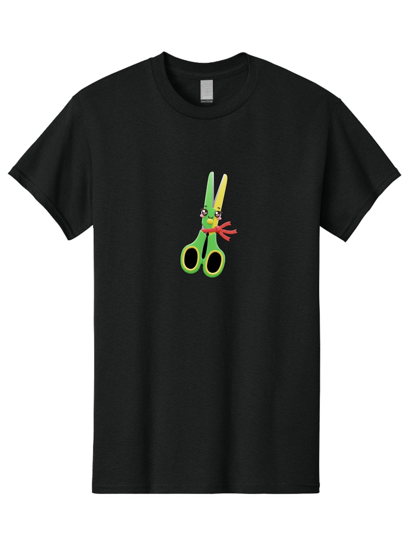 Scissors-Character Men'S Graphic Tee, 100% Cotton, Comfortable Casual Summer Wear, Machine Washable, Cartoon Scissors, Kawaii Character, Cute Design, Red Bow Tie, Yellow Accents, Black Eyes, Whimsical Art, Fun Illustration Bad522 4