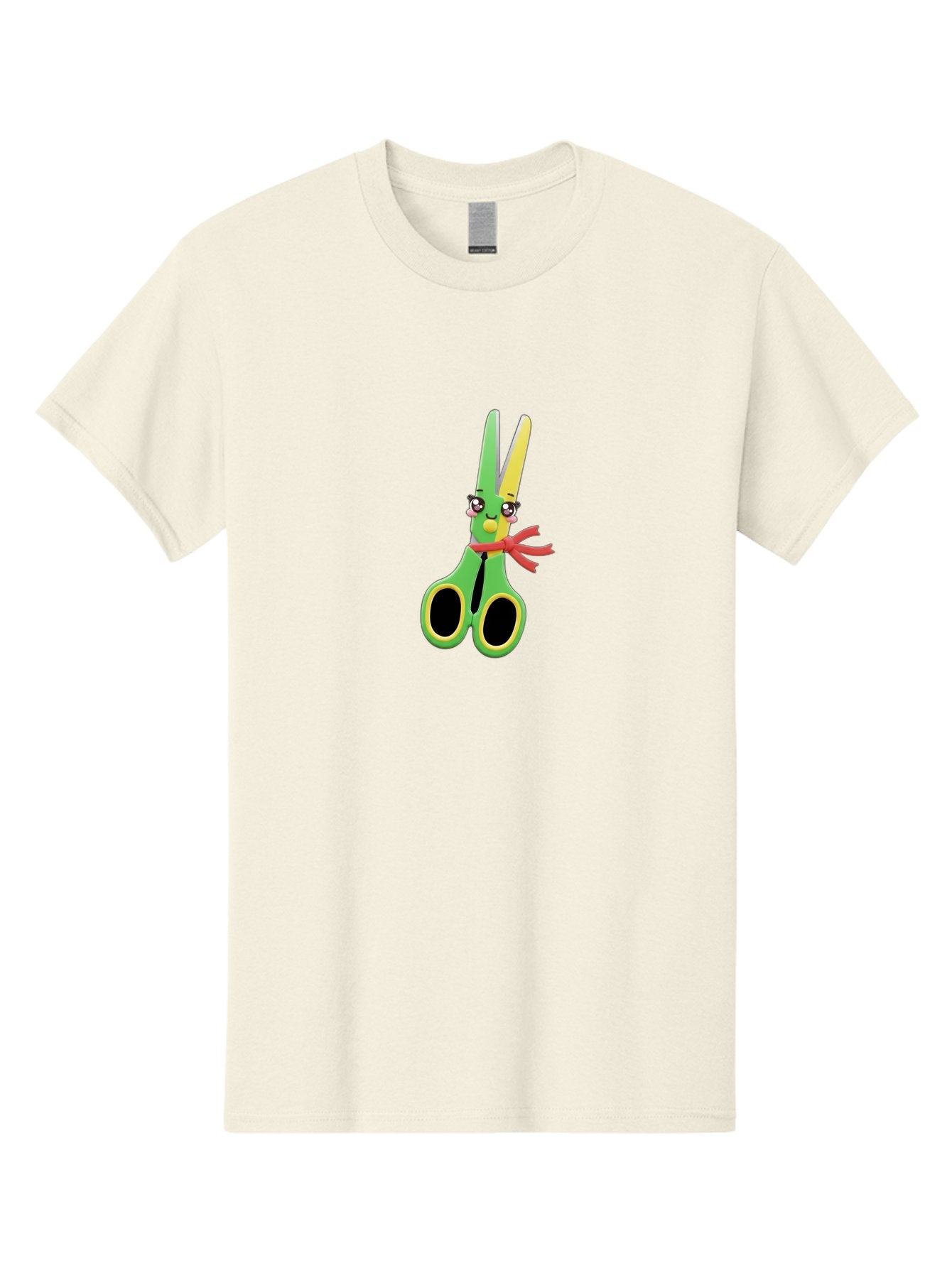 Scissors-Character Men'S Graphic Tee, 100% Cotton, Comfortable Casual Summer Wear, Machine Washable, Cartoon Scissors, Kawaii Character, Cute Design, Red Bow Tie, Yellow Accents, Black Eyes, Whimsical Art, Fun Illustration Bad522 5