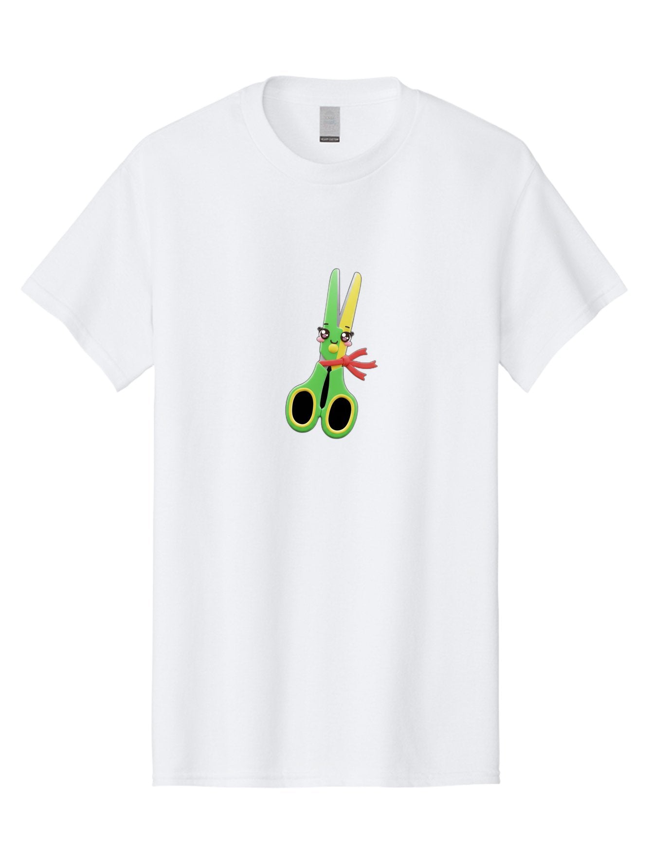 Scissors-Character Men'S Graphic Tee, 100% Cotton, Comfortable Casual Summer Wear, Machine Washable, Cartoon Scissors, Kawaii Character, Cute Design, Red Bow Tie, Yellow Accents, Black Eyes, Whimsical Art, Fun Illustration Bad522 9