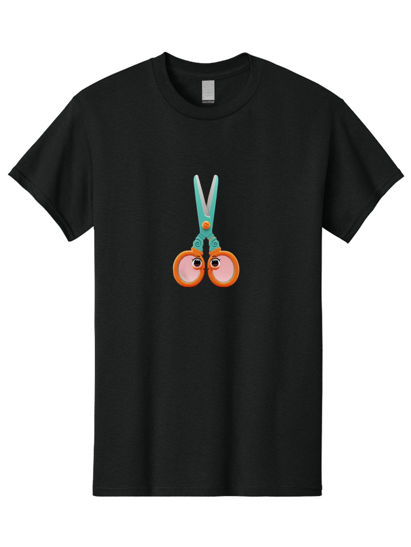 Scissors-Friends Men'S Graphic Tee, 100% Cotton, Comfortable Casual Summer Wear, Machine Washable, Cartoon Scissors, Orange Handles, Teal Metal, Cute Eyes, Smiling Faces, Childrens Craft Supplies, Playful Art, Creativity Tools, Fun Stationery Bad526 4