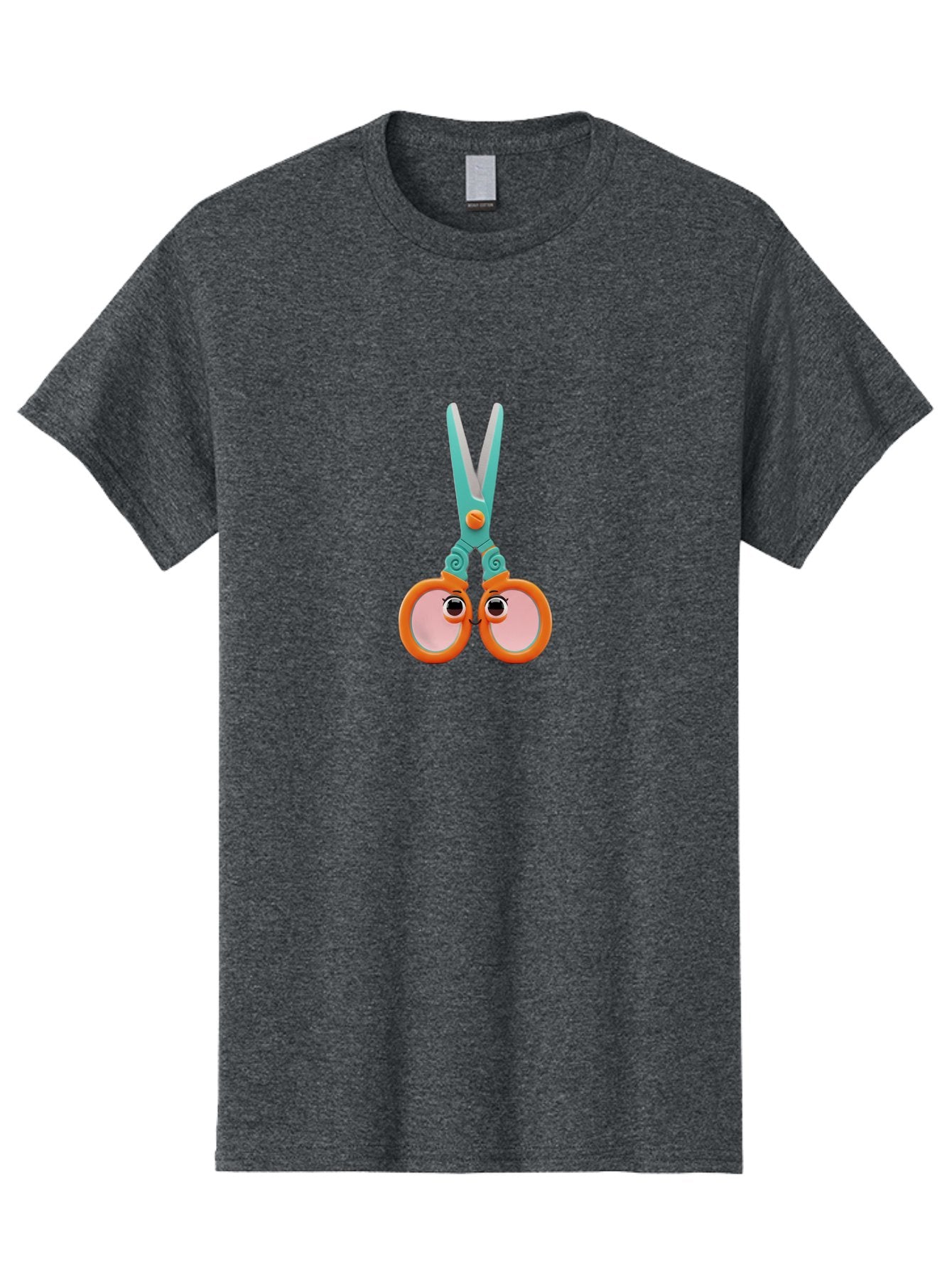 Scissors-Friends Men'S Graphic Tee, 100% Cotton, Comfortable Casual Summer Wear, Machine Washable, Cartoon Scissors, Orange Handles, Teal Metal, Cute Eyes, Smiling Faces, Childrens Craft Supplies, Playful Art, Creativity Tools, Fun Stationery Bad526 5