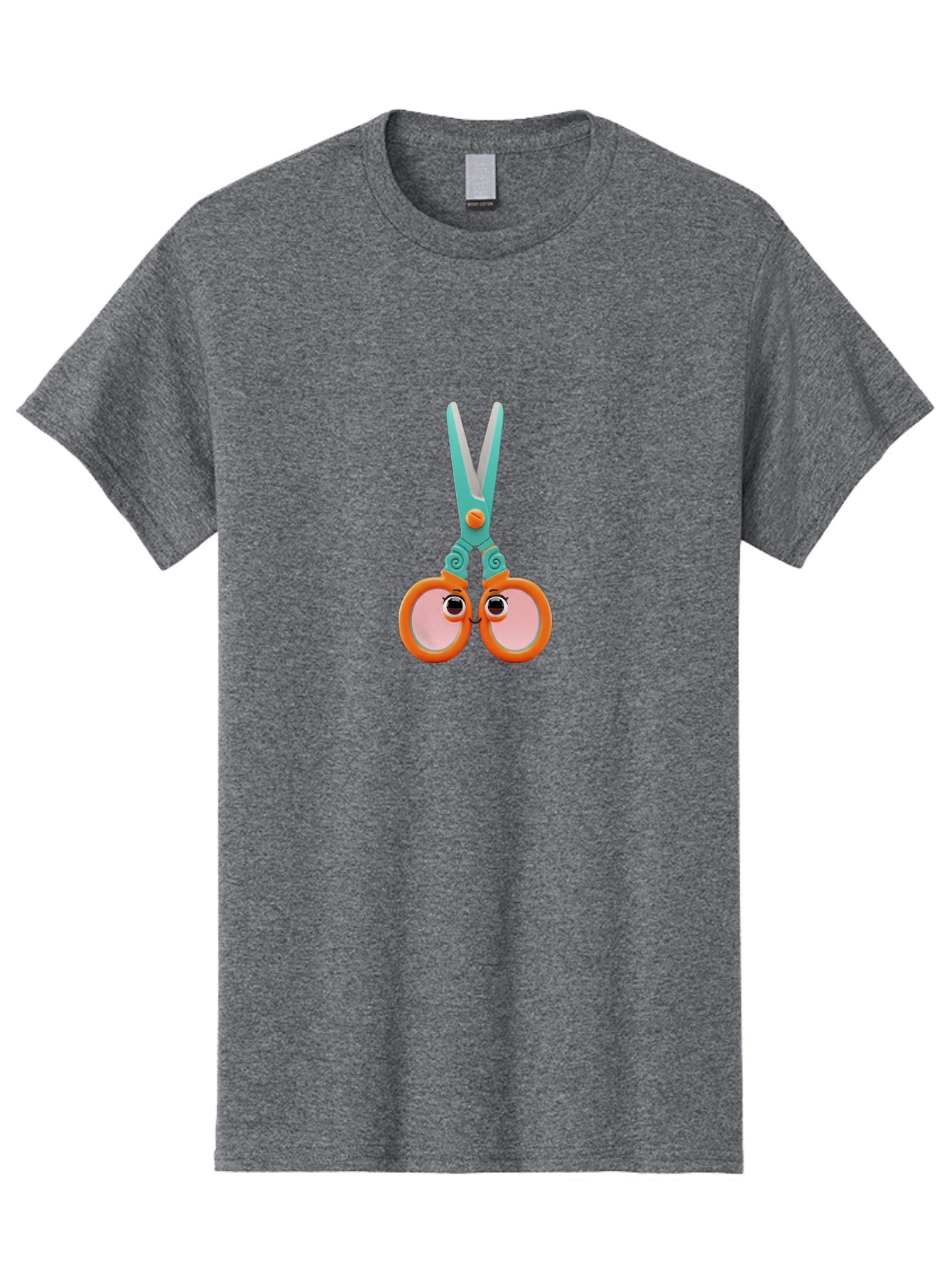 Scissors-Friends Men'S Graphic Tee, 100% Cotton, Comfortable Casual Summer Wear, Machine Washable, Cartoon Scissors, Orange Handles, Teal Metal, Cute Eyes, Smiling Faces, Childrens Craft Supplies, Playful Art, Creativity Tools, Fun Stationery Bad526 9