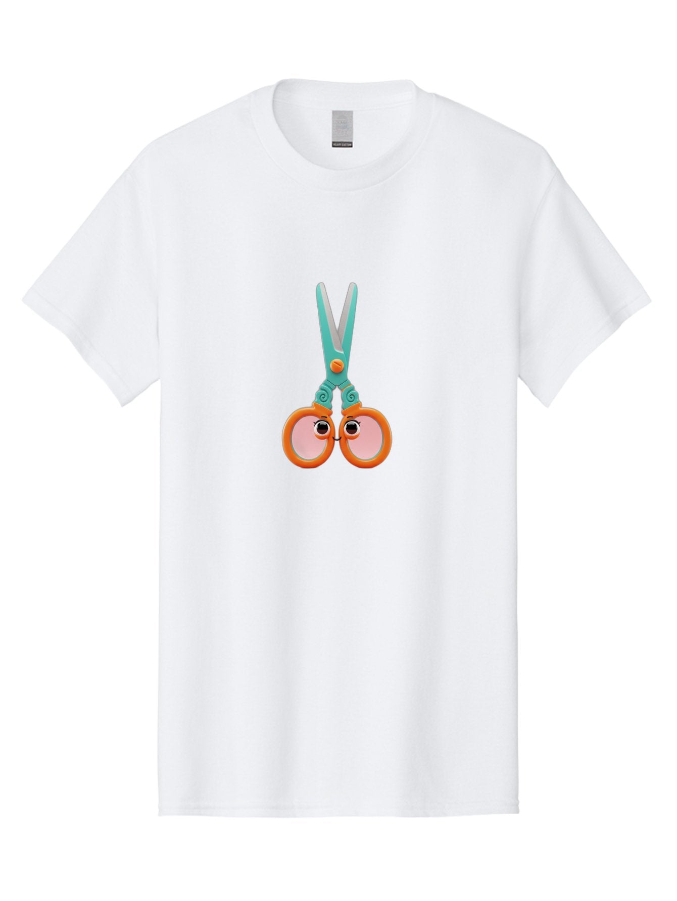 Scissors-Friends Men'S Graphic Tee, 100% Cotton, Comfortable Casual Summer Wear, Machine Washable, Cartoon Scissors, Orange Handles, Teal Metal, Cute Eyes, Smiling Faces, Childrens Craft Supplies, Playful Art, Creativity Tools, Fun Stationery Bad526 12