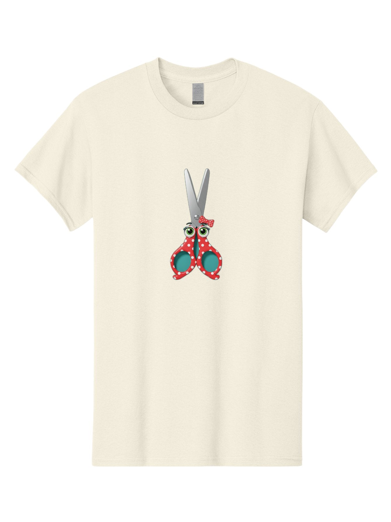 Scissors-With-Eyes-And-Bow Men'S Graphic Tee, 100% Cotton, Comfortable Casual Summer Wear, Machine Washable, Scissors With Eyes, Red Polka Dot Handles, Cute Crafting Tools, Fun Office Supplies, Quirky Stationery, Creative Accessories, Bad527