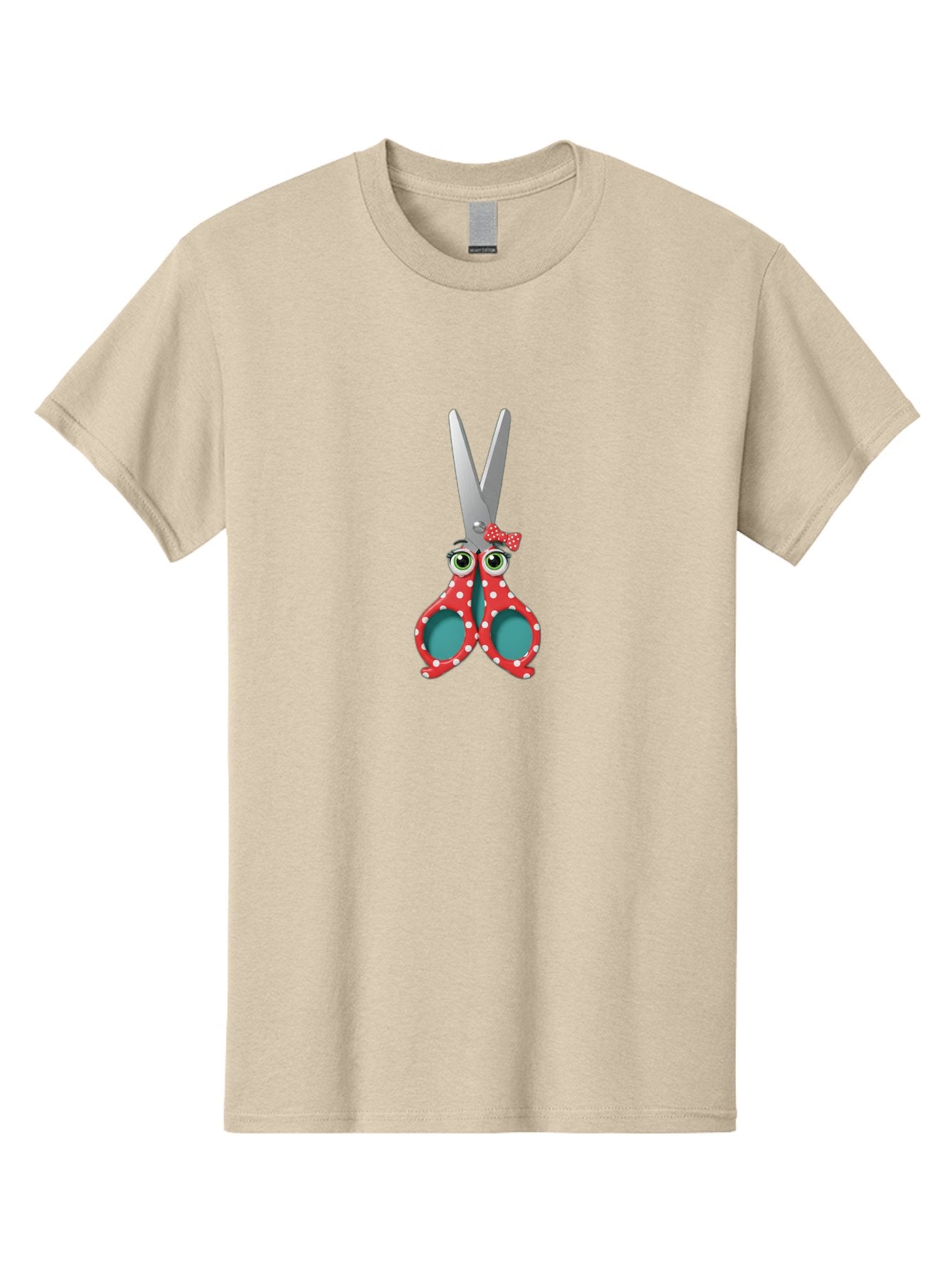 Scissors-With-Eyes-And-Bow Men'S Graphic Tee, 100% Cotton, Comfortable Casual Summer Wear, Machine Washable, Scissors With Eyes, Red Polka Dot Handles, Cute Crafting Tools, Fun Office Supplies, Quirky Stationery, Creative Accessories, Bad527 3