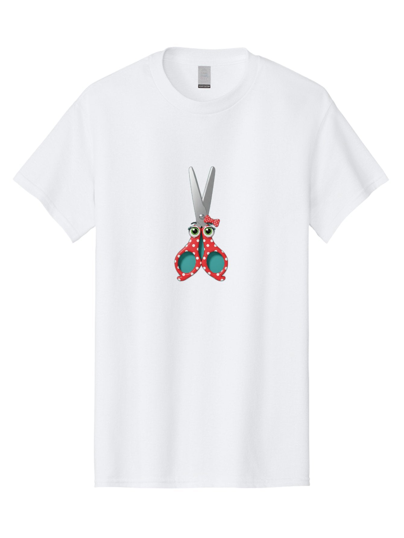 Scissors-With-Eyes-And-Bow Men'S Graphic Tee, 100% Cotton, Comfortable Casual Summer Wear, Machine Washable, Scissors With Eyes, Red Polka Dot Handles, Cute Crafting Tools, Fun Office Supplies, Quirky Stationery, Creative Accessories, Bad527 15