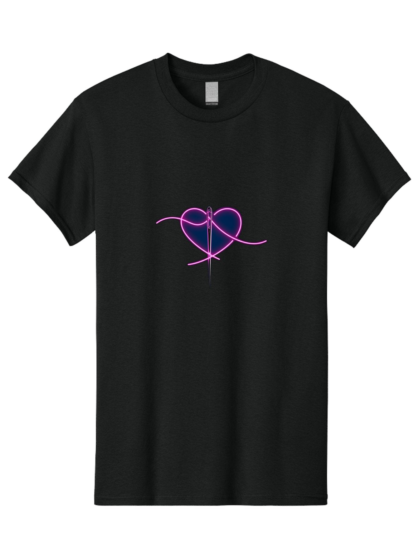 Sewing-Heart-1 Men'S Graphic Tee, 100% Cotton, Comfortable Casual Summer Wear, Machine Washable, Heart Shape, Sewing Needle, Thread, Pink Outline, Dark Blue Heart, Mending Heart, Love Repair, Heart Stitch, Symbolism, Heart Repair, Love Symbol Bad529