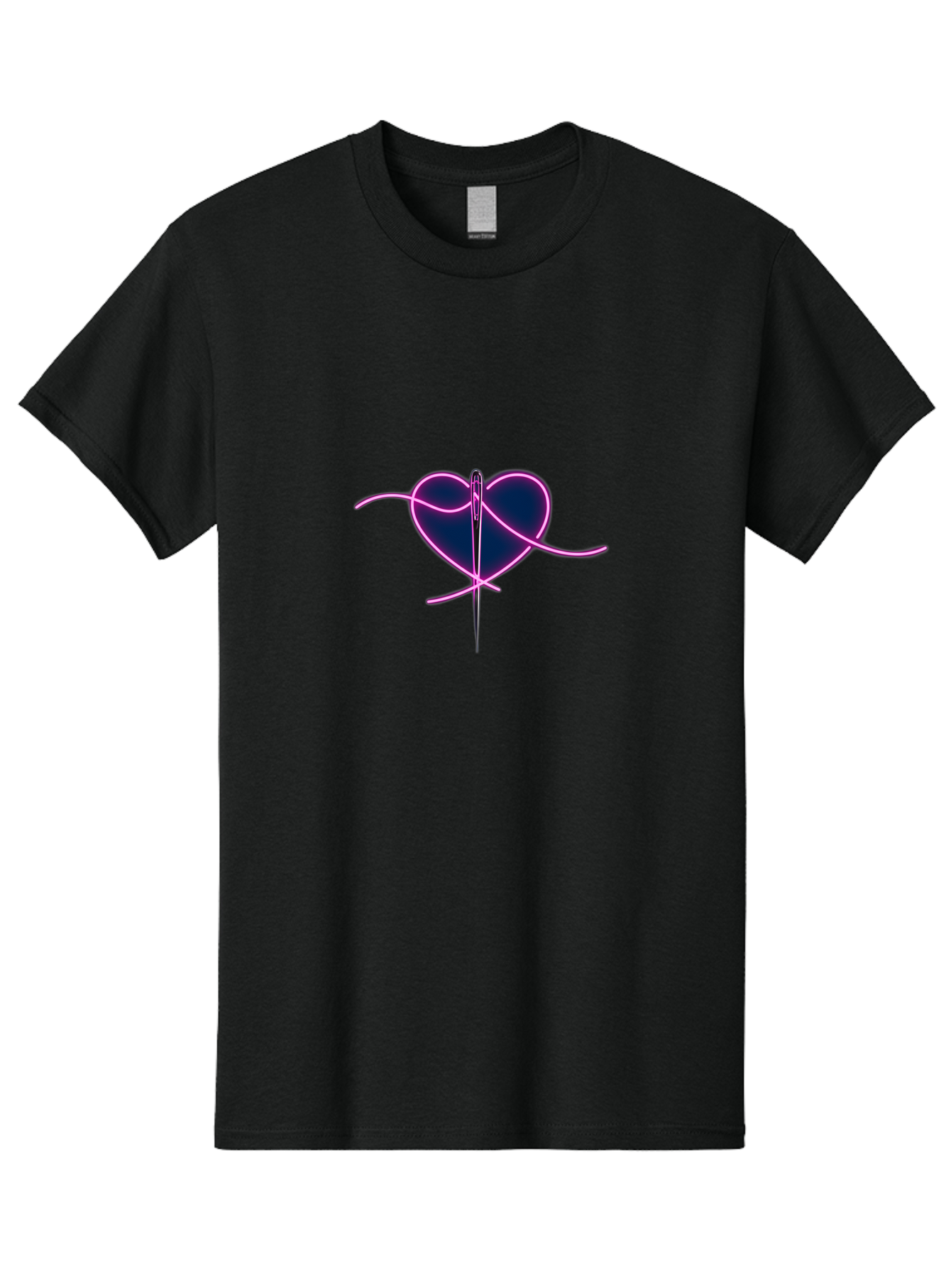 Sewing-Heart-1 Men'S Graphic Tee, 100% Cotton, Comfortable Casual Summer Wear, Machine Washable, Heart Shape, Sewing Needle, Thread, Pink Outline, Dark Blue Heart, Mending Heart, Love Repair, Heart Stitch, Symbolism, Heart Repair, Love Symbol Bad529 11