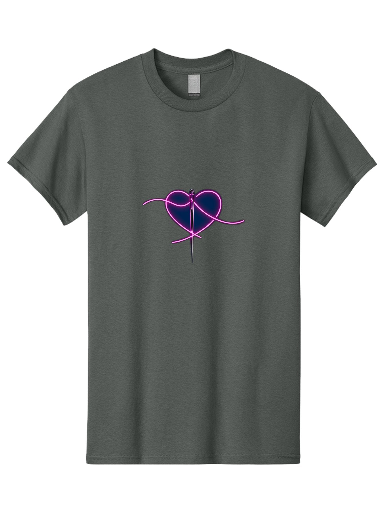 Sewing-Heart-1 Men'S Graphic Tee, 100% Cotton, Comfortable Casual Summer Wear, Machine Washable, Heart Shape, Sewing Needle, Thread, Pink Outline, Dark Blue Heart, Mending Heart, Love Repair, Heart Stitch, Symbolism, Heart Repair, Love Symbol Bad529 4