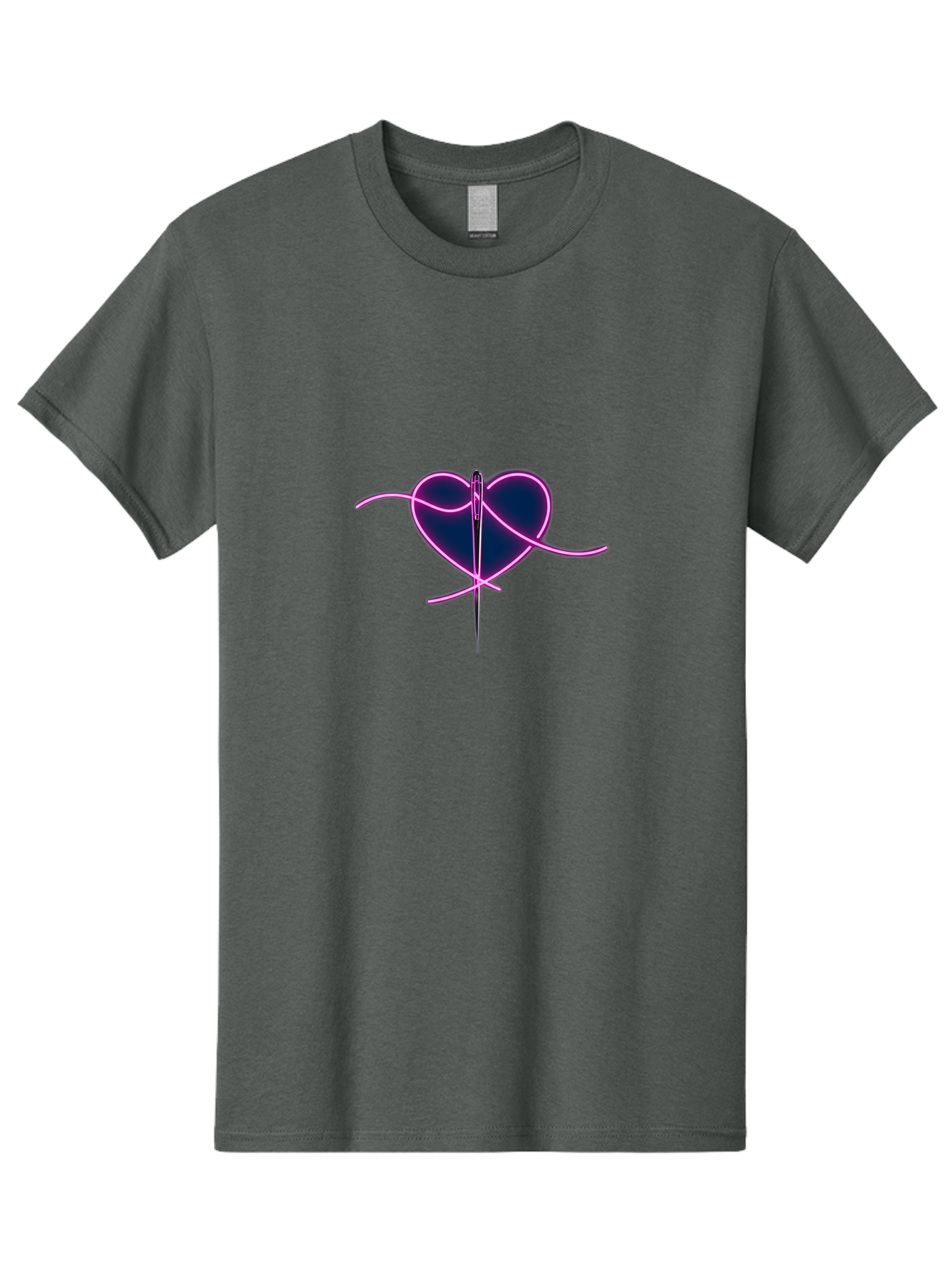 Sewing-Heart-1 Men'S Graphic Tee, 100% Cotton, Comfortable Casual Summer Wear, Machine Washable, Heart Shape, Sewing Needle, Thread, Pink Outline, Dark Blue Heart, Mending Heart, Love Repair, Heart Stitch, Symbolism, Heart Repair, Love Symbol Bad529 12