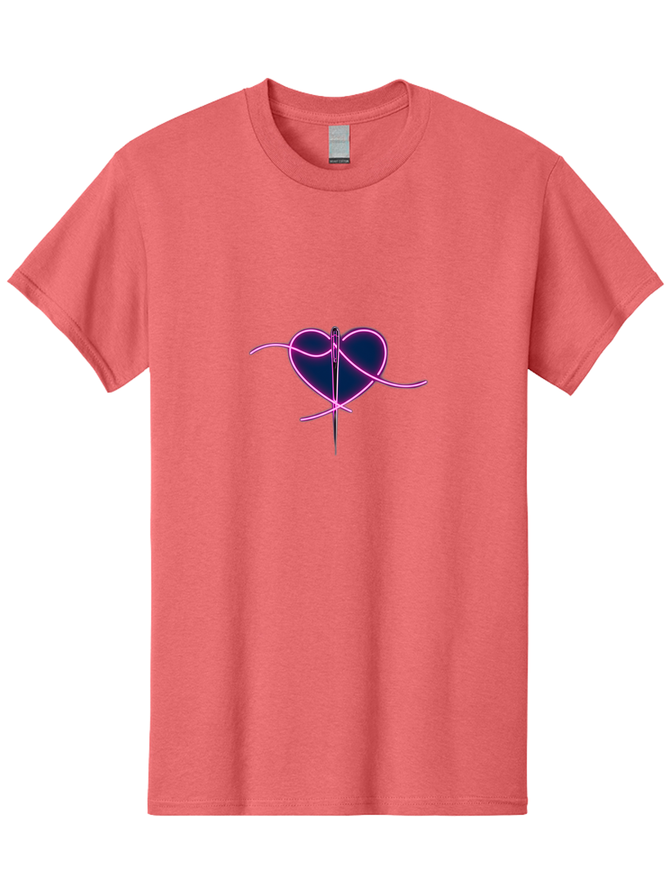 Sewing-Heart-1 Men'S Graphic Tee, 100% Cotton, Comfortable Casual Summer Wear, Machine Washable, Heart Shape, Sewing Needle, Thread, Pink Outline, Dark Blue Heart, Mending Heart, Love Repair, Heart Stitch, Symbolism, Heart Repair, Love Symbol Bad529 7