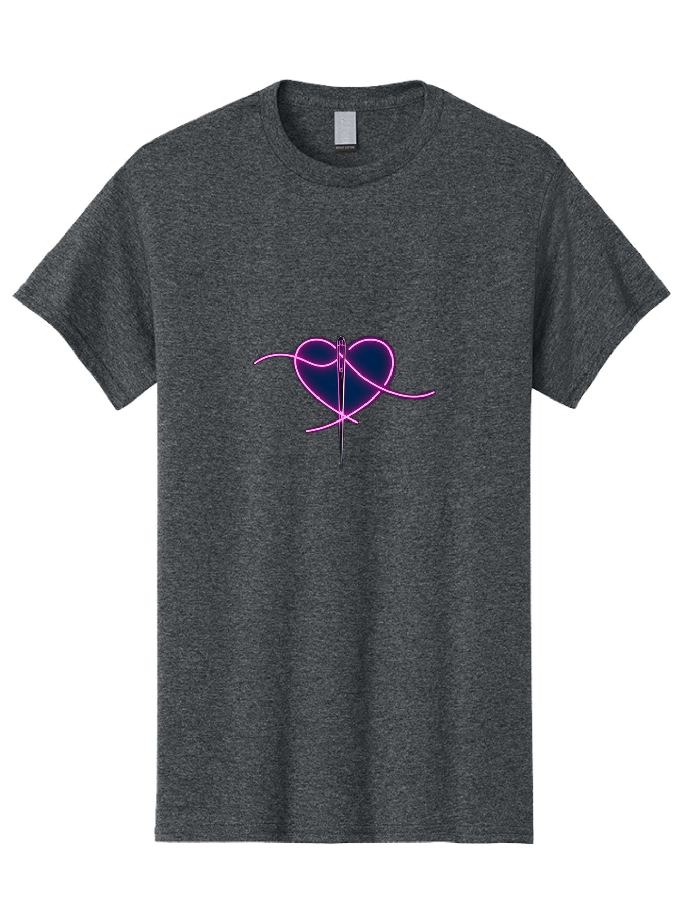 Sewing-Heart-1 Men'S Graphic Tee, 100% Cotton, Comfortable Casual Summer Wear, Machine Washable, Heart Shape, Sewing Needle, Thread, Pink Outline, Dark Blue Heart, Mending Heart, Love Repair, Heart Stitch, Symbolism, Heart Repair, Love Symbol Bad529 15