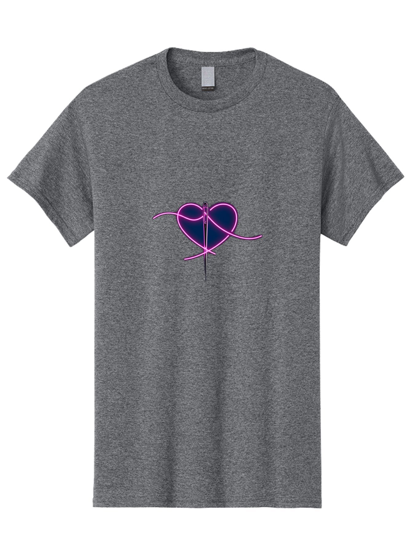 Sewing-Heart-1 Men'S Graphic Tee, 100% Cotton, Comfortable Casual Summer Wear, Machine Washable, Heart Shape, Sewing Needle, Thread, Pink Outline, Dark Blue Heart, Mending Heart, Love Repair, Heart Stitch, Symbolism, Heart Repair, Love Symbol Bad529 8