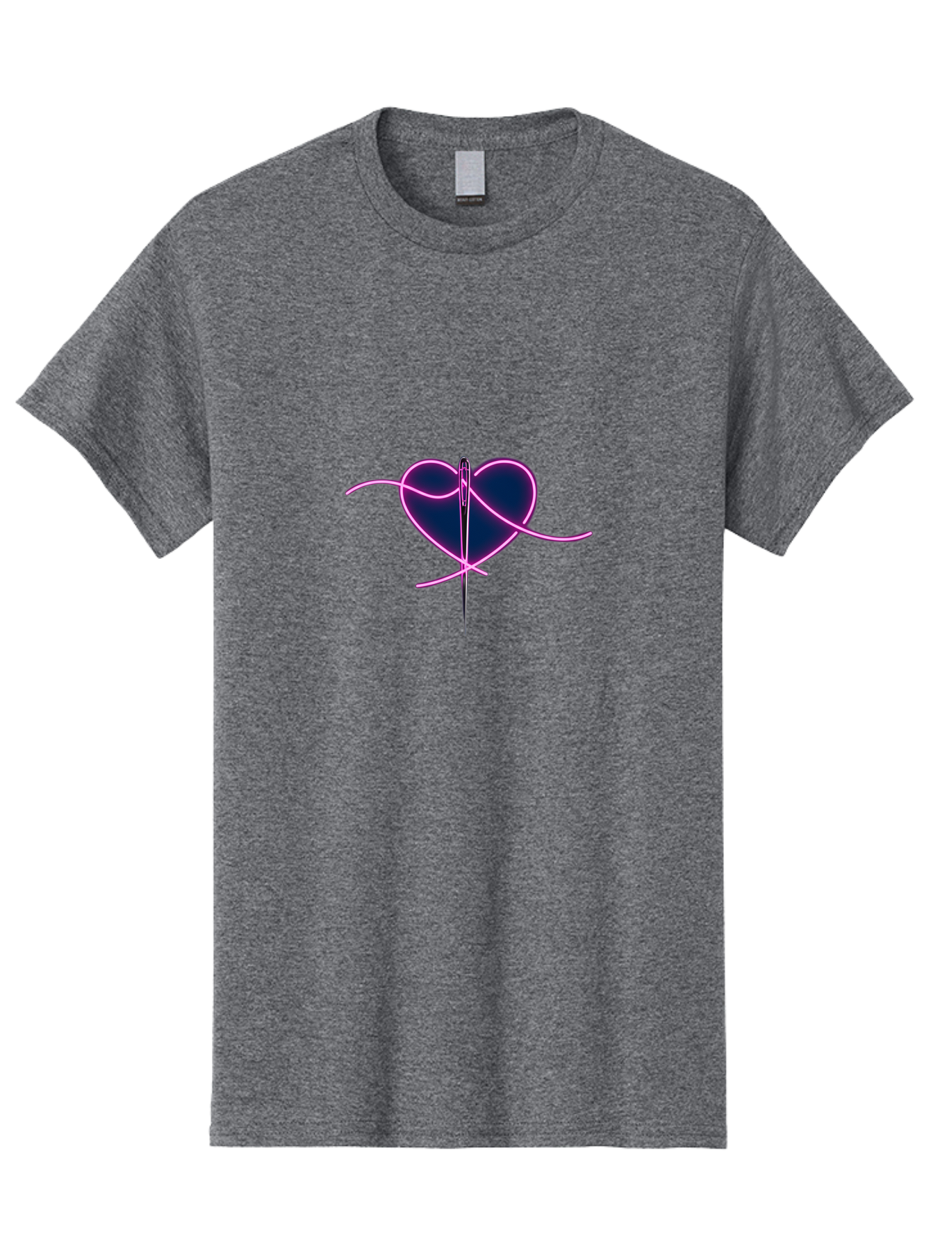 Sewing-Heart-1 Men'S Graphic Tee, 100% Cotton, Comfortable Casual Summer Wear, Machine Washable, Heart Shape, Sewing Needle, Thread, Pink Outline, Dark Blue Heart, Mending Heart, Love Repair, Heart Stitch, Symbolism, Heart Repair, Love Symbol Bad529 6
