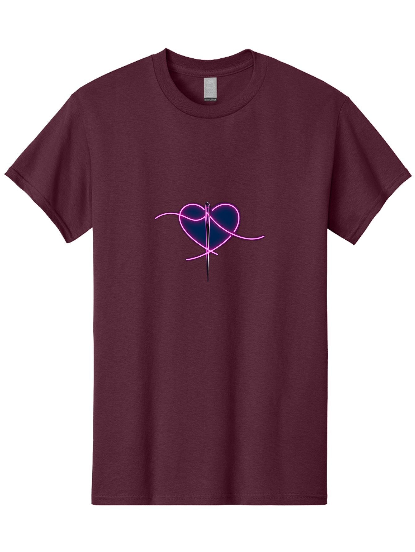 Sewing-Heart-1 Men'S Graphic Tee, 100% Cotton, Comfortable Casual Summer Wear, Machine Washable, Heart Shape, Sewing Needle, Thread, Pink Outline, Dark Blue Heart, Mending Heart, Love Repair, Heart Stitch, Symbolism, Heart Repair, Love Symbol Bad529 14