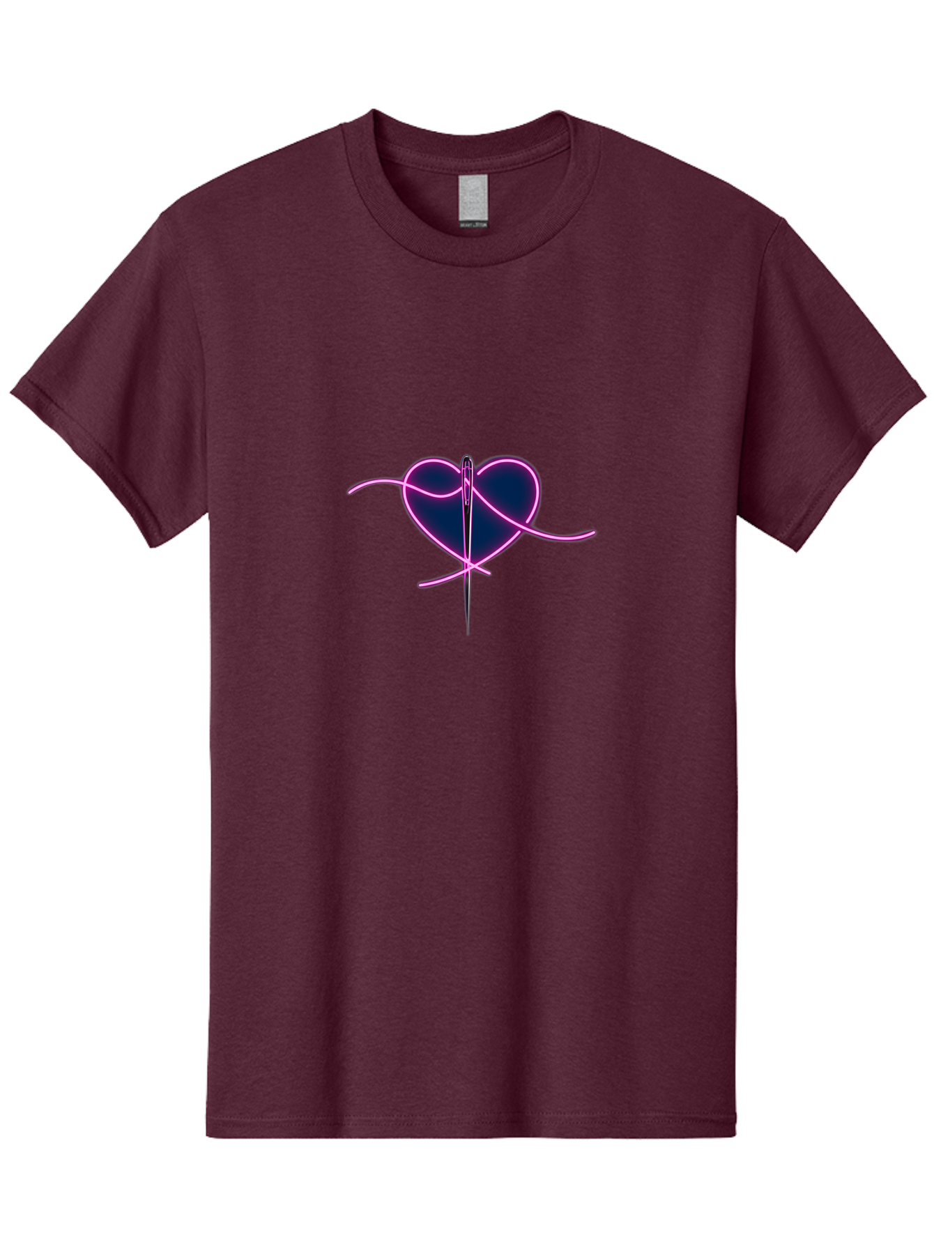 Sewing-Heart-1 Men'S Graphic Tee, 100% Cotton, Comfortable Casual Summer Wear, Machine Washable, Heart Shape, Sewing Needle, Thread, Pink Outline, Dark Blue Heart, Mending Heart, Love Repair, Heart Stitch, Symbolism, Heart Repair, Love Symbol Bad529