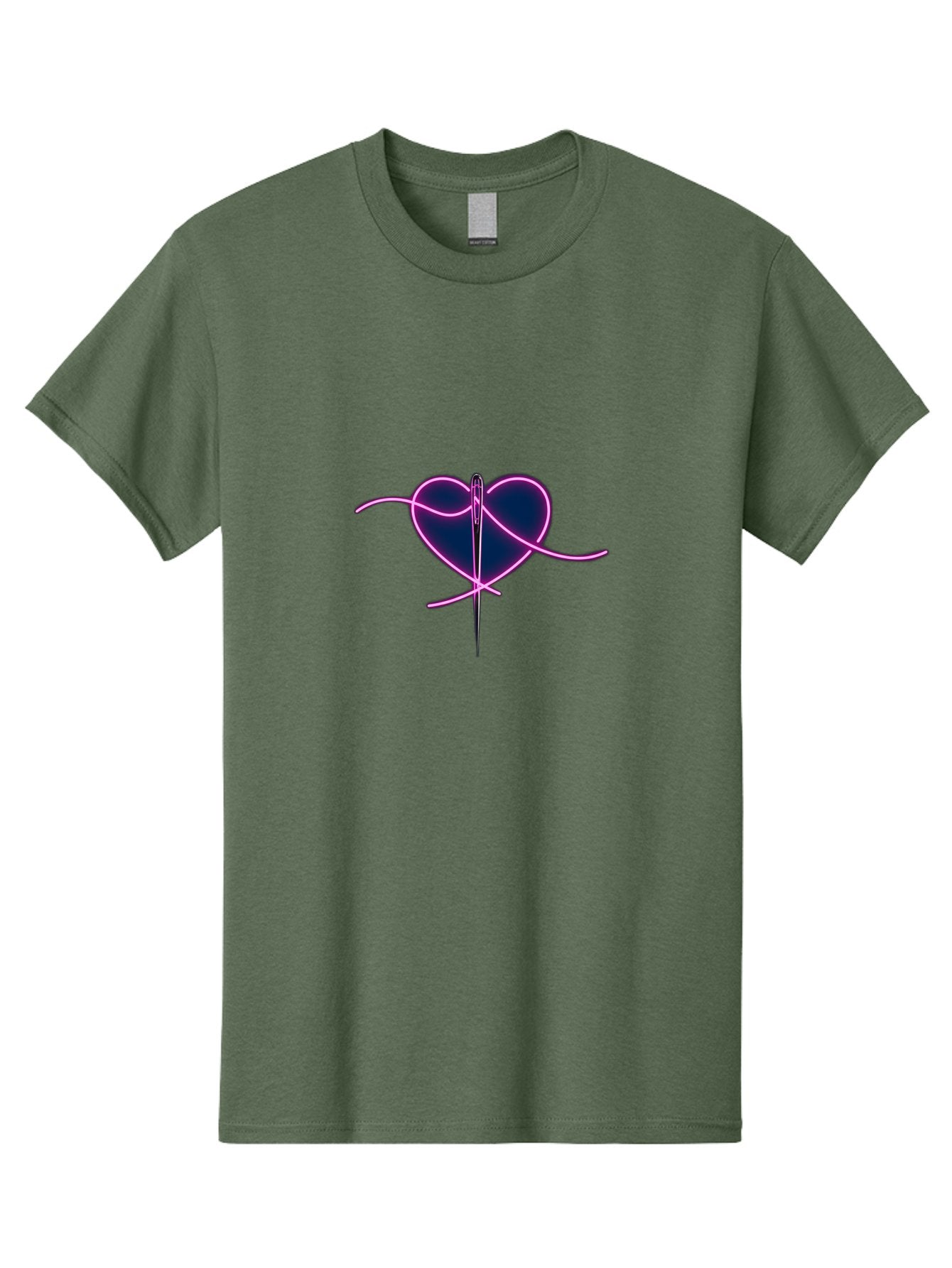 Sewing-Heart-1 Men'S Graphic Tee, 100% Cotton, Comfortable Casual Summer Wear, Machine Washable, Heart Shape, Sewing Needle, Thread, Pink Outline, Dark Blue Heart, Mending Heart, Love Repair, Heart Stitch, Symbolism, Heart Repair, Love Symbol Bad529 12