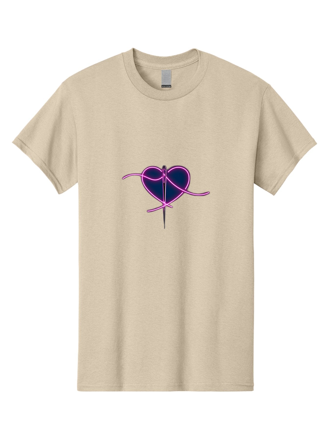 Sewing-Heart-1 Men'S Graphic Tee, 100% Cotton, Comfortable Casual Summer Wear, Machine Washable, Heart Shape, Sewing Needle, Thread, Pink Outline, Dark Blue Heart, Mending Heart, Love Repair, Heart Stitch, Symbolism, Heart Repair, Love Symbol Bad529 11