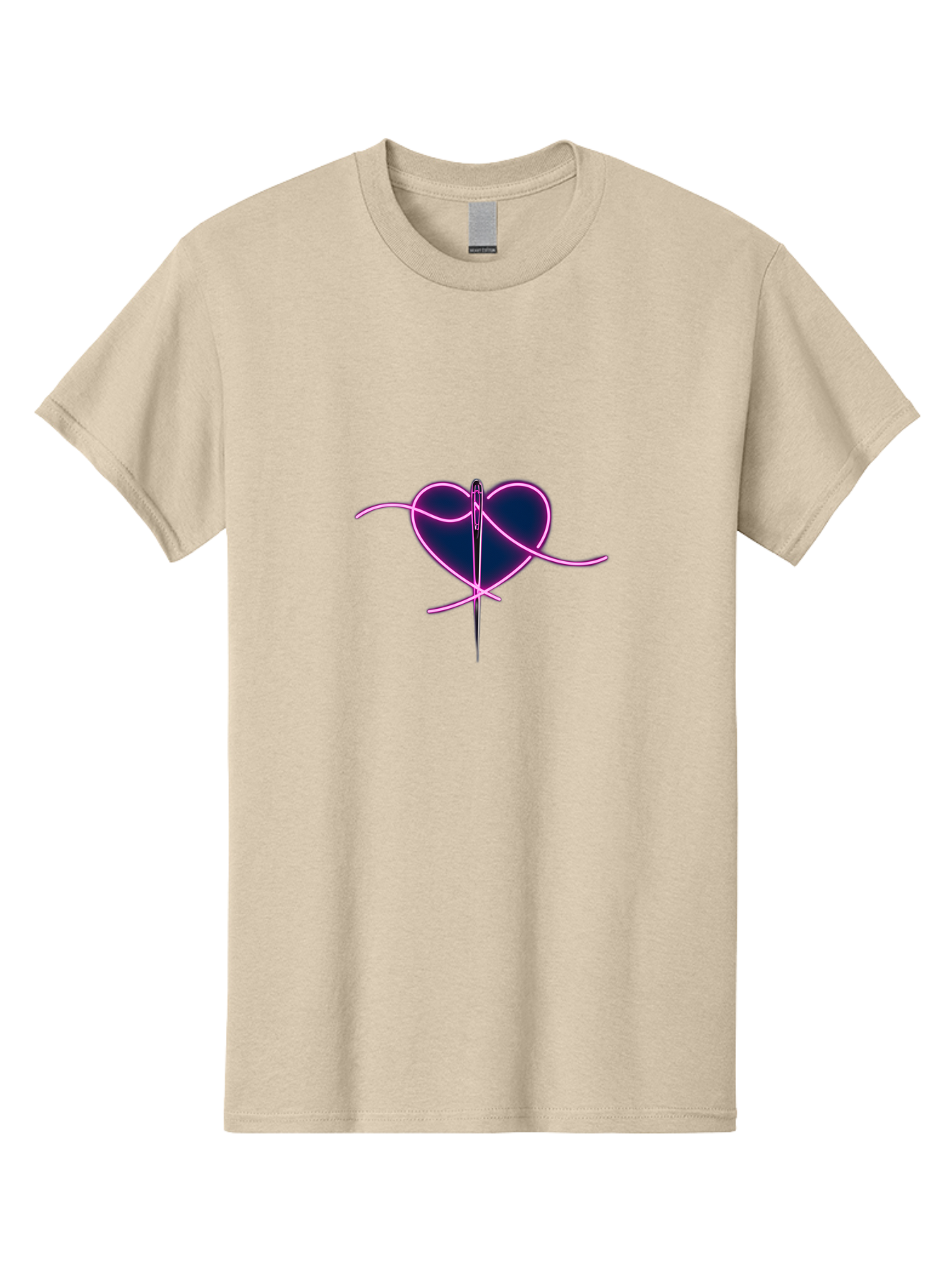 Sewing-Heart-1 Men'S Graphic Tee, 100% Cotton, Comfortable Casual Summer Wear, Machine Washable, Heart Shape, Sewing Needle, Thread, Pink Outline, Dark Blue Heart, Mending Heart, Love Repair, Heart Stitch, Symbolism, Heart Repair, Love Symbol Bad529 4