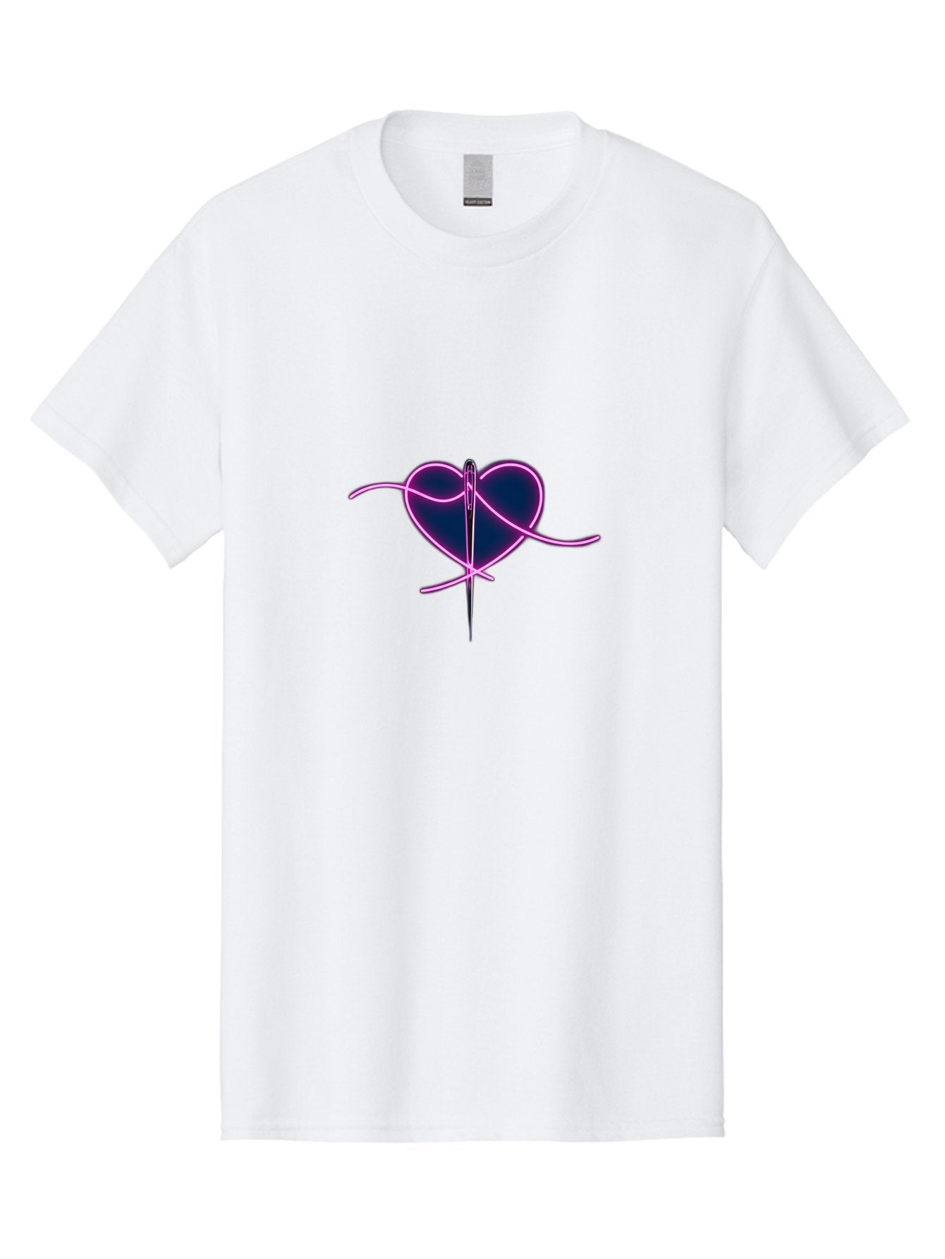Sewing-Heart-1 Men'S Graphic Tee, 100% Cotton, Comfortable Casual Summer Wear, Machine Washable, Heart Shape, Sewing Needle, Thread, Pink Outline, Dark Blue Heart, Mending Heart, Love Repair, Heart Stitch, Symbolism, Heart Repair, Love Symbol Bad529 5