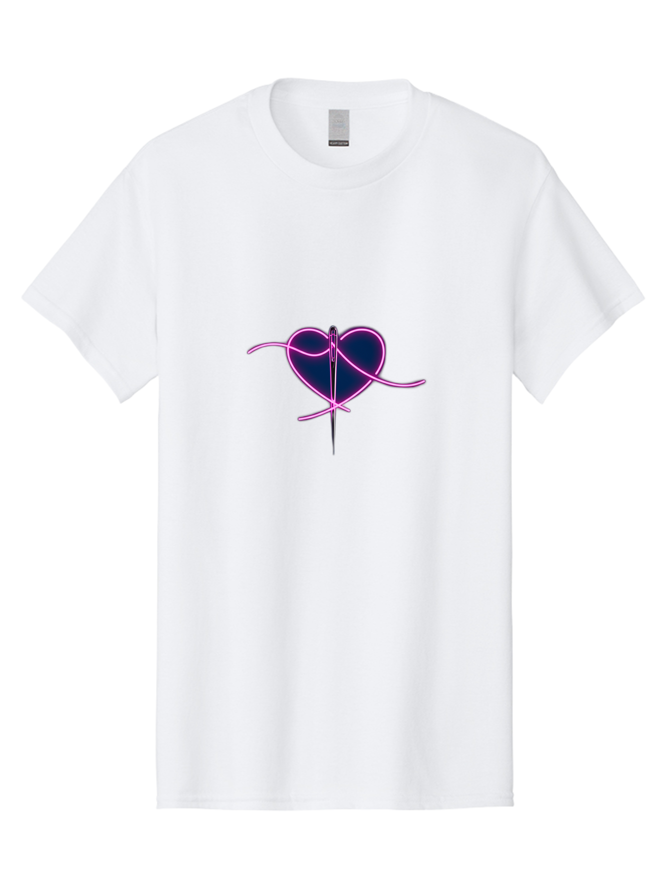 Sewing-Heart-1 Men'S Graphic Tee, 100% Cotton, Comfortable Casual Summer Wear, Machine Washable, Heart Shape, Sewing Needle, Thread, Pink Outline, Dark Blue Heart, Mending Heart, Love Repair, Heart Stitch, Symbolism, Heart Repair, Love Symbol Bad529 8