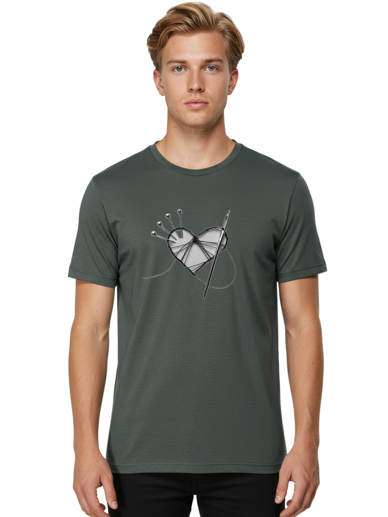 Sewing-Heart Men'S Graphic Tee, 100% Cotton, Comfortable Casual Summer Wear, Machine Washable, Sewing, Heart Shape, Needle And Thread, Pin Cushion, Crafting, Diy, Embroidery, Handmade, Repair, Symbol Of Love Bad530 30