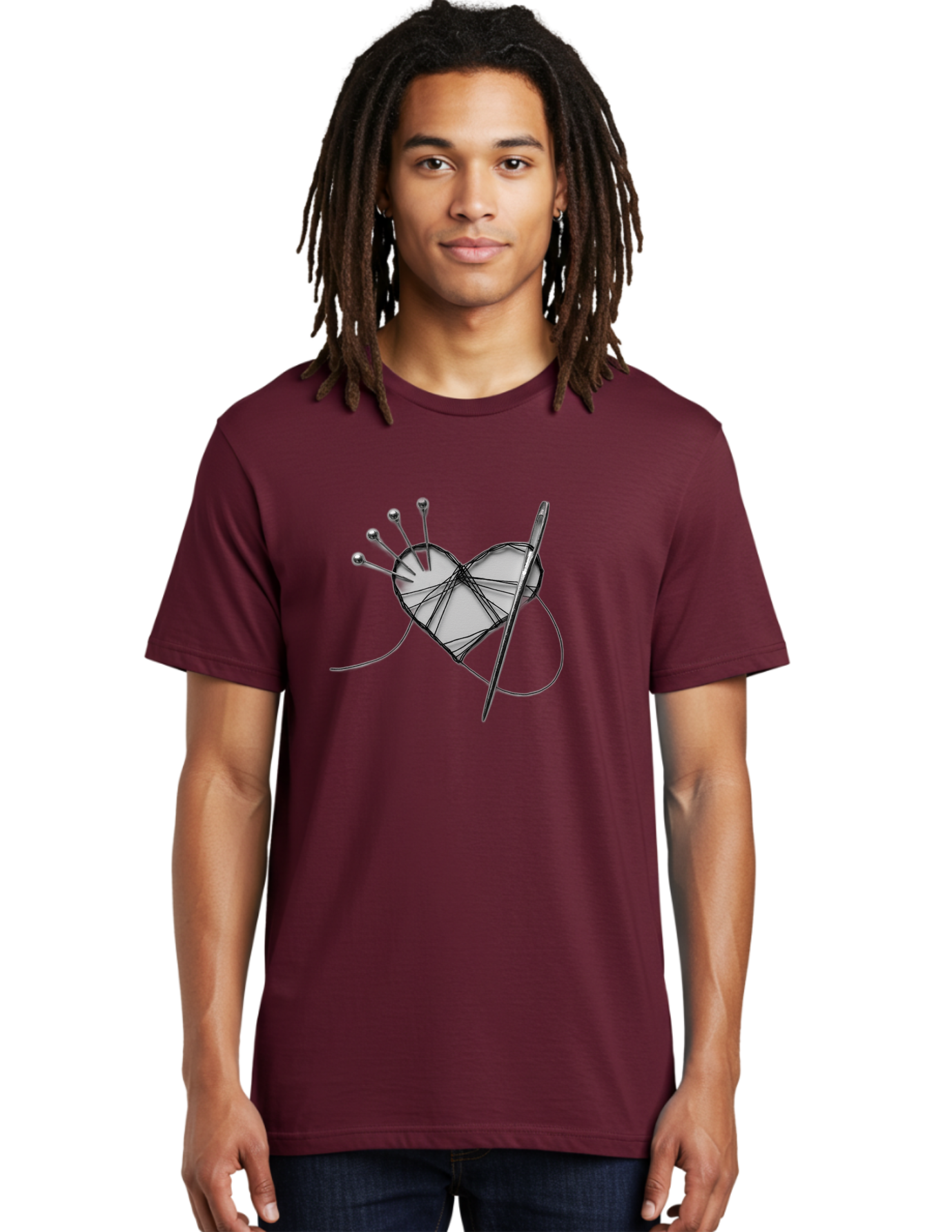 Sewing-Heart Men'S Graphic Tee, 100% Cotton, Comfortable Casual Summer Wear, Machine Washable, Sewing, Heart Shape, Needle And Thread, Pin Cushion, Crafting, Diy, Embroidery, Handmade, Repair, Symbol Of Love Bad530 18