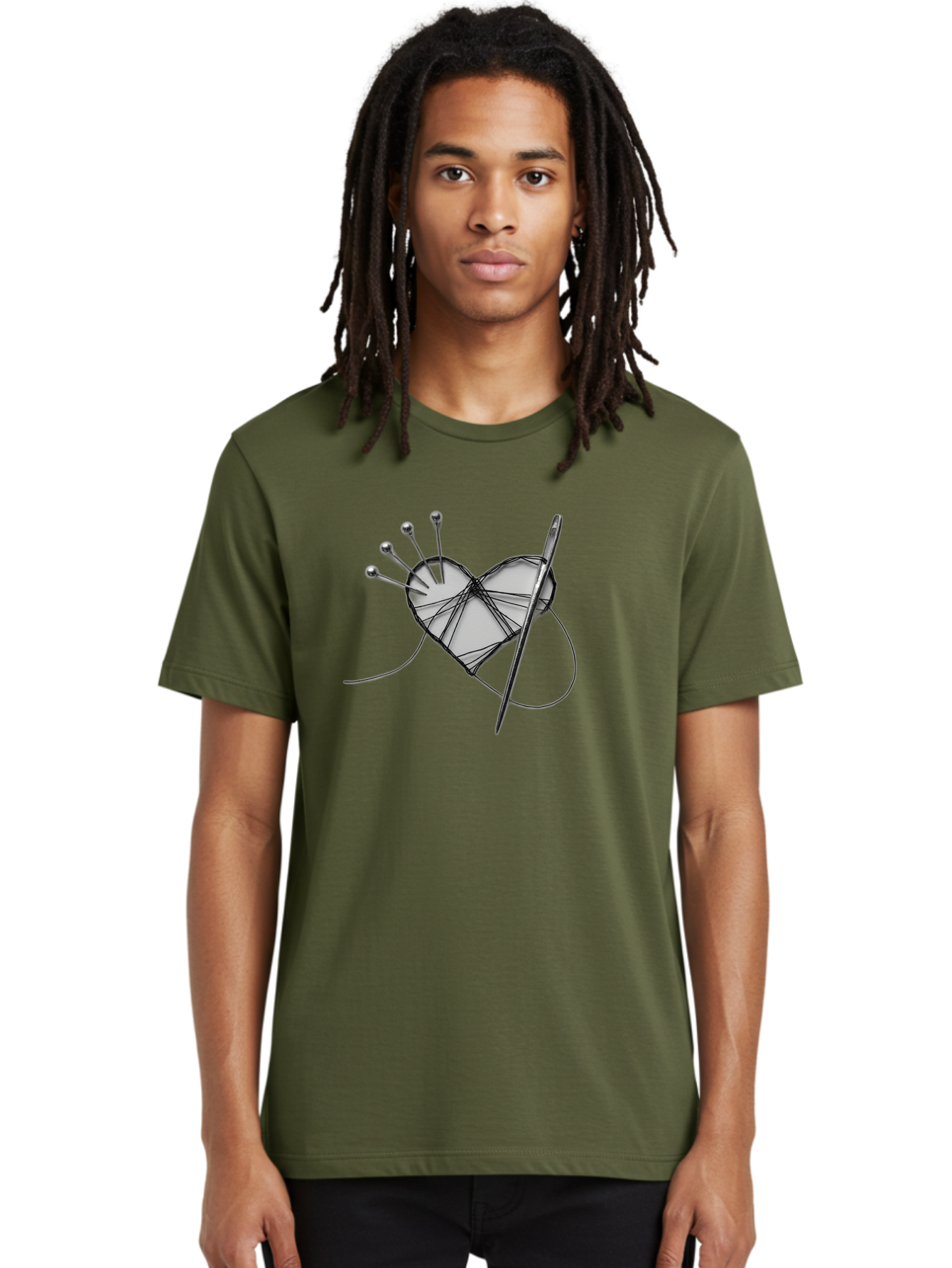 Sewing-Heart Men'S Graphic Tee, 100% Cotton, Comfortable Casual Summer Wear, Machine Washable, Sewing, Heart Shape, Needle And Thread, Pin Cushion, Crafting, Diy, Embroidery, Handmade, Repair, Symbol Of Love Bad530 23