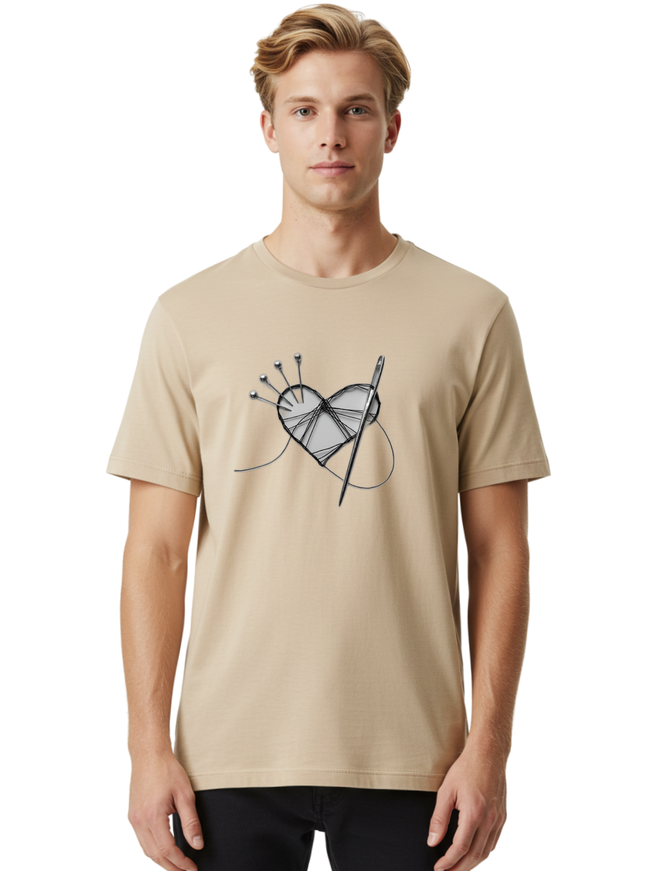 Sewing-Heart Men'S Graphic Tee, 100% Cotton, Comfortable Casual Summer Wear, Machine Washable, Sewing, Heart Shape, Needle And Thread, Pin Cushion, Crafting, Diy, Embroidery, Handmade, Repair, Symbol Of Love Bad530 28