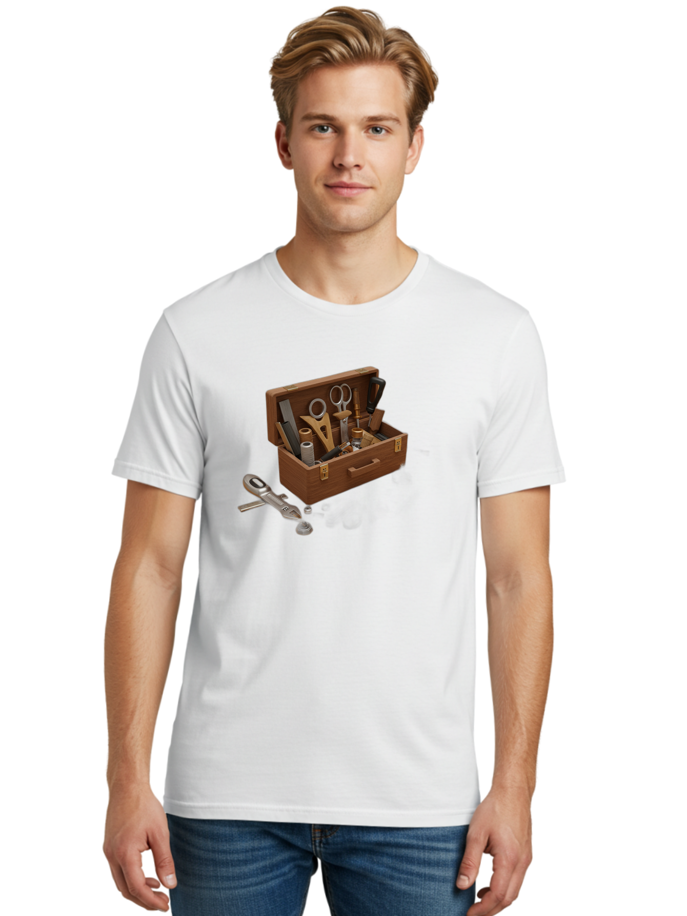 Sewing-Kit Men'S Graphic Tee, 100% Cotton, Comfortable Casual Summer Wear, Machine Washable, Sewing Kit, Wooden Box, Crafting Tools, Scissors, Spool Of Thread, Tailor Supplies, Sewing Accessories, Needle Threader Bad531 30