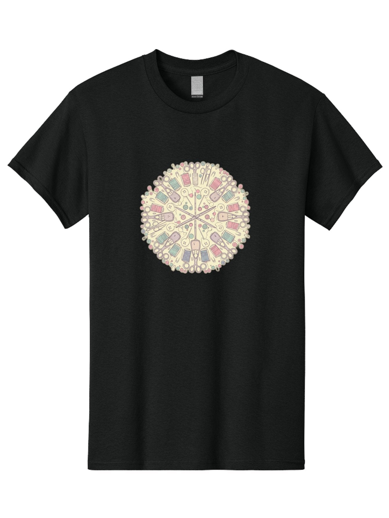 Sewing-Mandala Men'S Graphic Tee, 100% Cotton, Comfortable Casual Summer Wear, Machine Washable, Sewing Tools, Mandala Pattern, Pastel Colors, Scissors, Buttons, Threads, Sewing Accessories, Craft Supplies, Needlework, Handmade, Diy, Bad532 15
