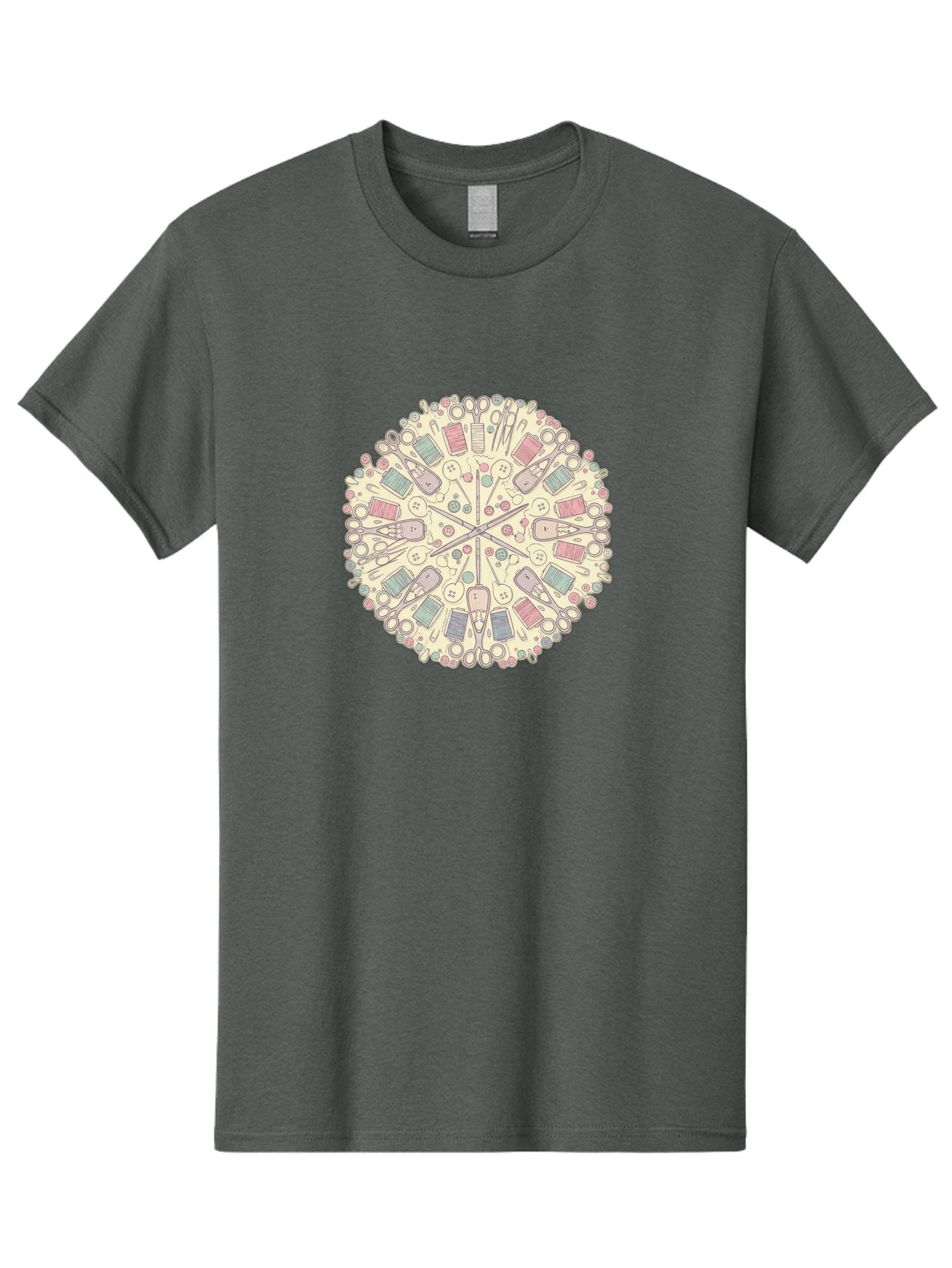 Sewing-Mandala Men'S Graphic Tee, 100% Cotton, Comfortable Casual Summer Wear, Machine Washable, Sewing Tools, Mandala Pattern, Pastel Colors, Scissors, Buttons, Threads, Sewing Accessories, Craft Supplies, Needlework, Handmade, Diy, Bad532 13