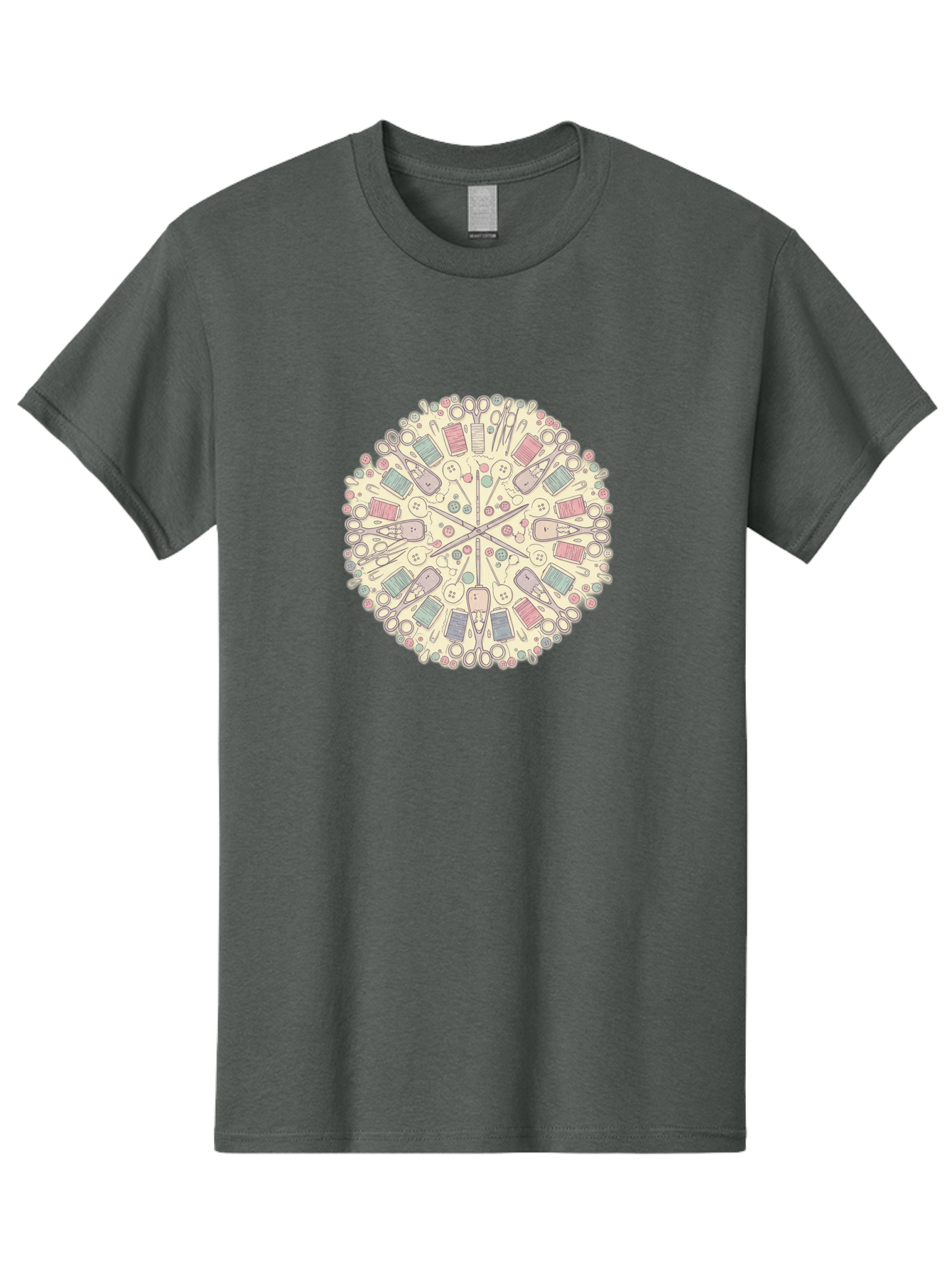 Sewing-Mandala Men'S Graphic Tee, 100% Cotton, Comfortable Casual Summer Wear, Machine Washable, Sewing Tools, Mandala Pattern, Pastel Colors, Scissors, Buttons, Threads, Sewing Accessories, Craft Supplies, Needlework, Handmade, Diy, Bad532 15