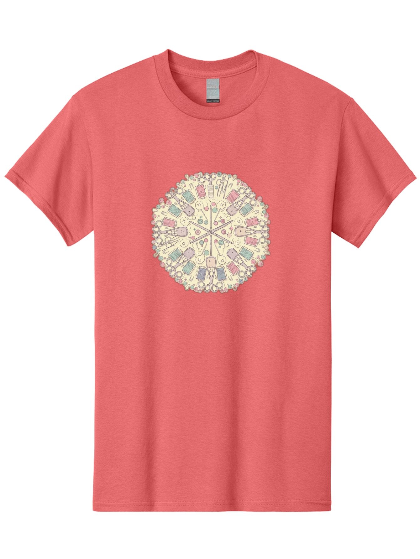 Sewing-Mandala Men'S Graphic Tee, 100% Cotton, Comfortable Casual Summer Wear, Machine Washable, Sewing Tools, Mandala Pattern, Pastel Colors, Scissors, Buttons, Threads, Sewing Accessories, Craft Supplies, Needlework, Handmade, Diy, Bad532 14