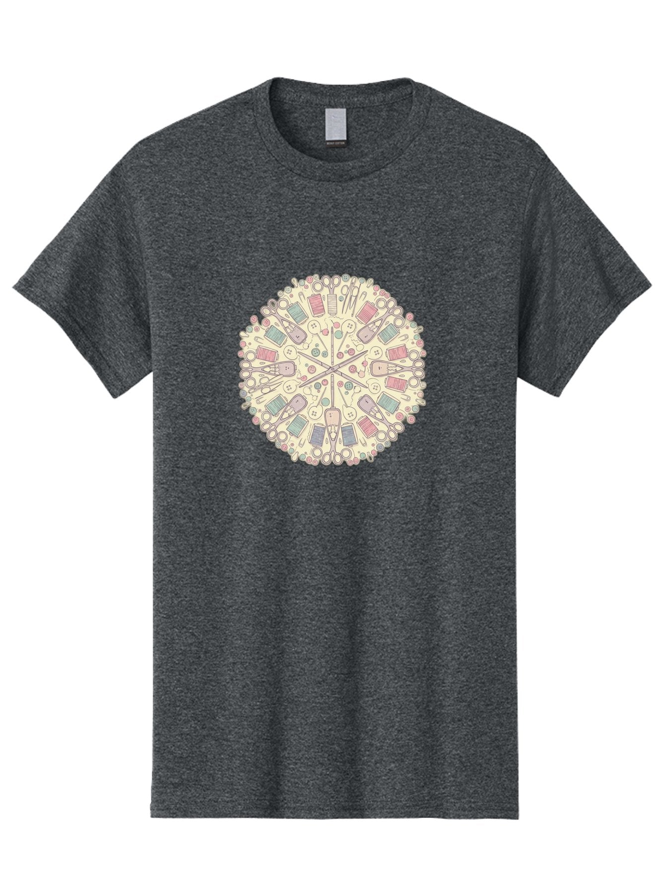 Sewing-Mandala Men'S Graphic Tee, 100% Cotton, Comfortable Casual Summer Wear, Machine Washable, Sewing Tools, Mandala Pattern, Pastel Colors, Scissors, Buttons, Threads, Sewing Accessories, Craft Supplies, Needlework, Handmade, Diy, Bad532 8