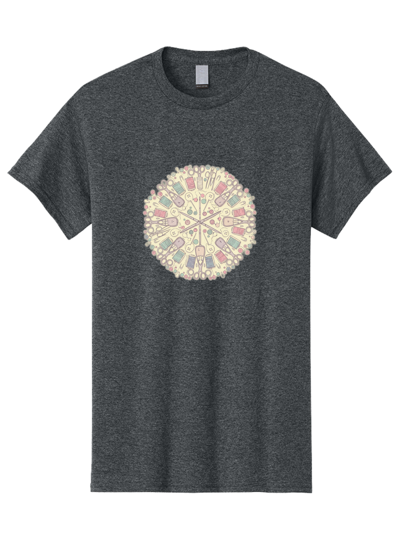 Sewing-Mandala Men'S Graphic Tee, 100% Cotton, Comfortable Casual Summer Wear, Machine Washable, Sewing Tools, Mandala Pattern, Pastel Colors, Scissors, Buttons, Threads, Sewing Accessories, Craft Supplies, Needlework, Handmade, Diy, Bad532 6