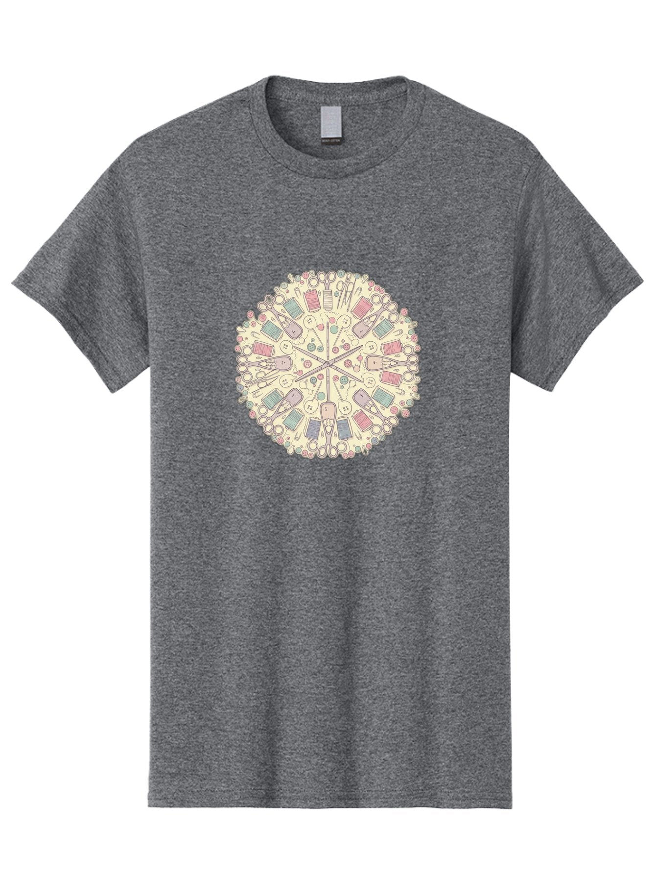 Sewing-Mandala Men'S Graphic Tee, 100% Cotton, Comfortable Casual Summer Wear, Machine Washable, Sewing Tools, Mandala Pattern, Pastel Colors, Scissors, Buttons, Threads, Sewing Accessories, Craft Supplies, Needlework, Handmade, Diy, Bad532 11
