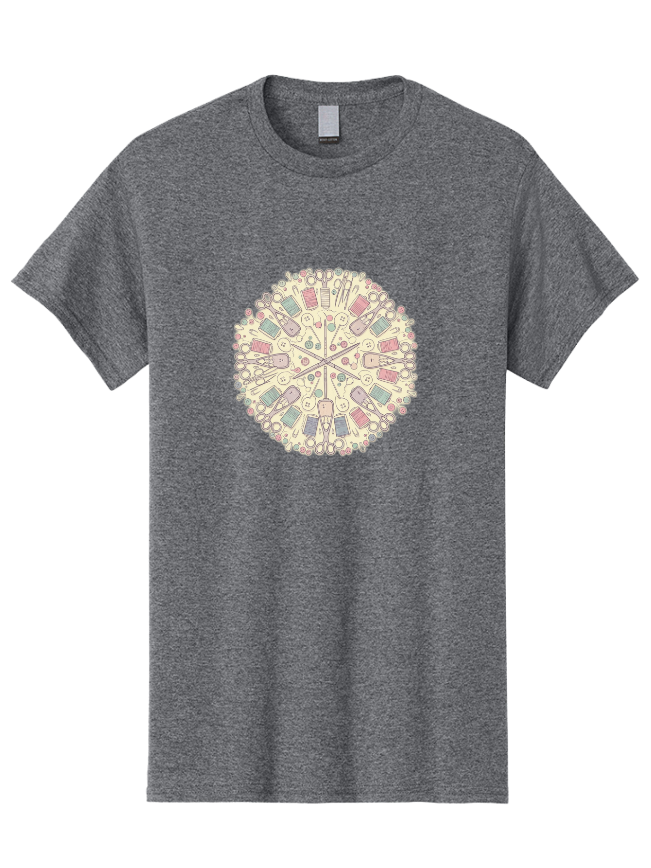 Sewing-Mandala Men'S Graphic Tee, 100% Cotton, Comfortable Casual Summer Wear, Machine Washable, Sewing Tools, Mandala Pattern, Pastel Colors, Scissors, Buttons, Threads, Sewing Accessories, Craft Supplies, Needlework, Handmade, Diy, Bad532 4
