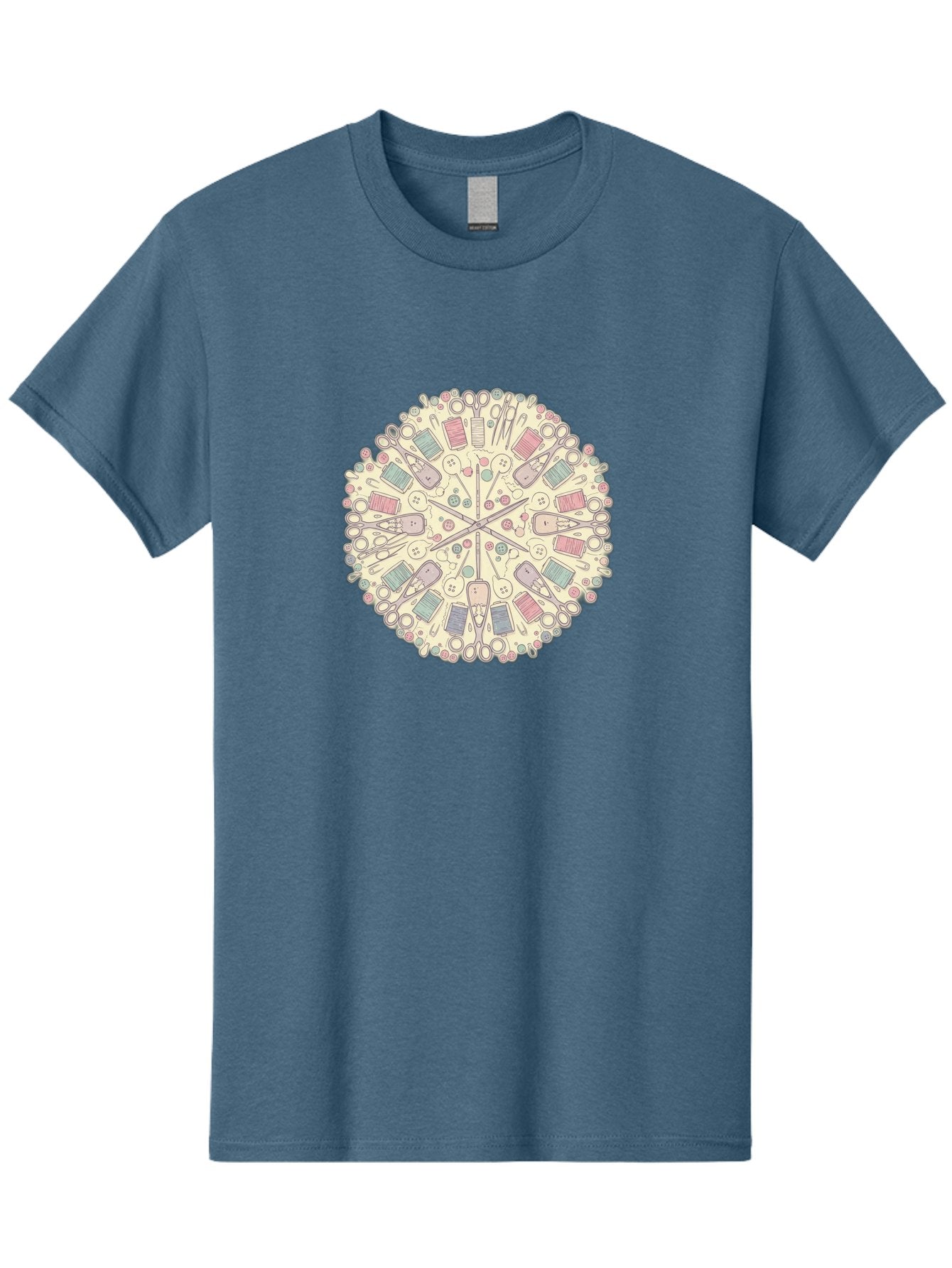 Sewing-Mandala Men'S Graphic Tee, 100% Cotton, Comfortable Casual Summer Wear, Machine Washable, Sewing Tools, Mandala Pattern, Pastel Colors, Scissors, Buttons, Threads, Sewing Accessories, Craft Supplies, Needlework, Handmade, Diy, Bad532 7