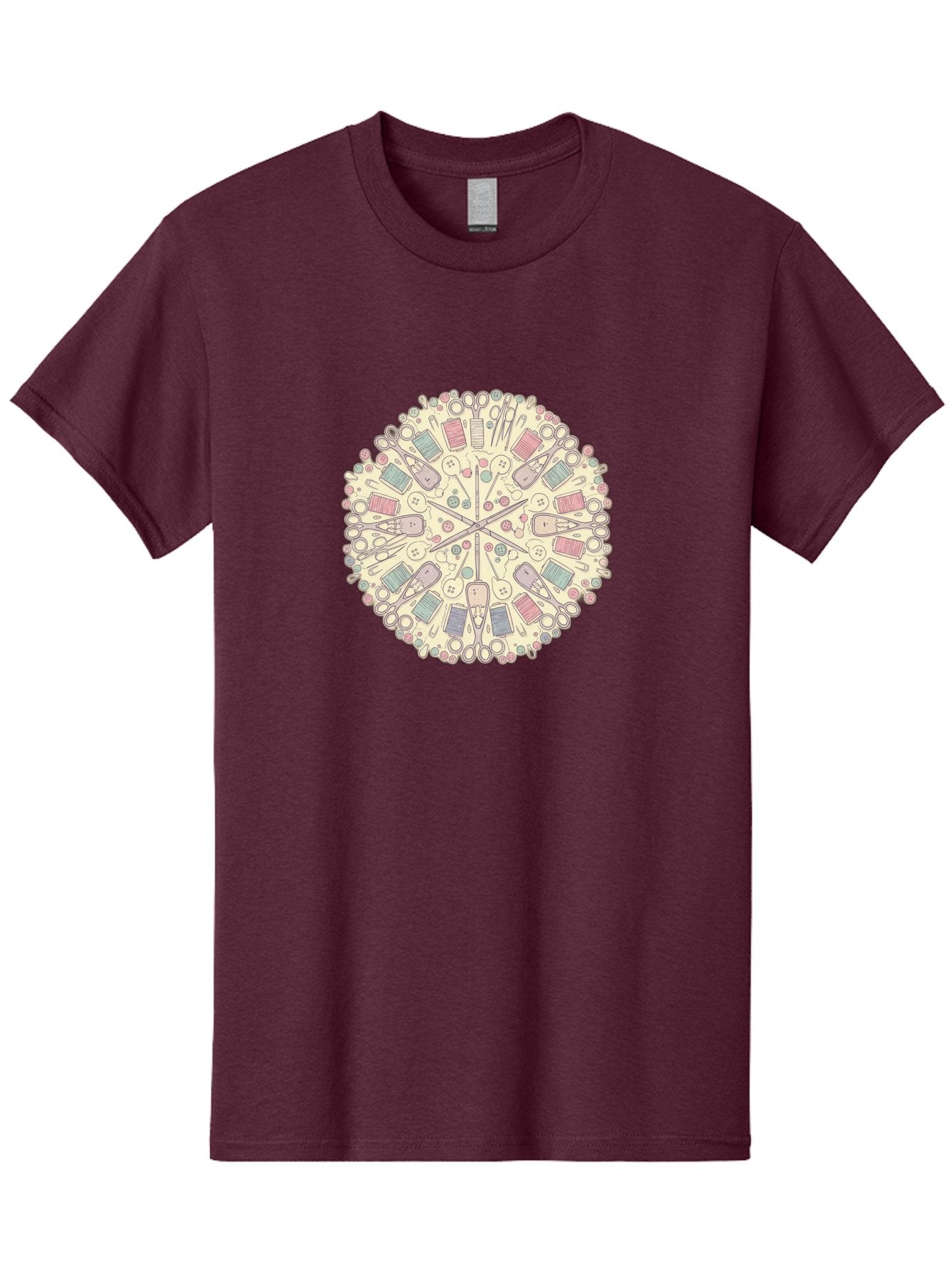 Sewing-Mandala Men'S Graphic Tee, 100% Cotton, Comfortable Casual Summer Wear, Machine Washable, Sewing Tools, Mandala Pattern, Pastel Colors, Scissors, Buttons, Threads, Sewing Accessories, Craft Supplies, Needlework, Handmade, Diy, Bad532 6
