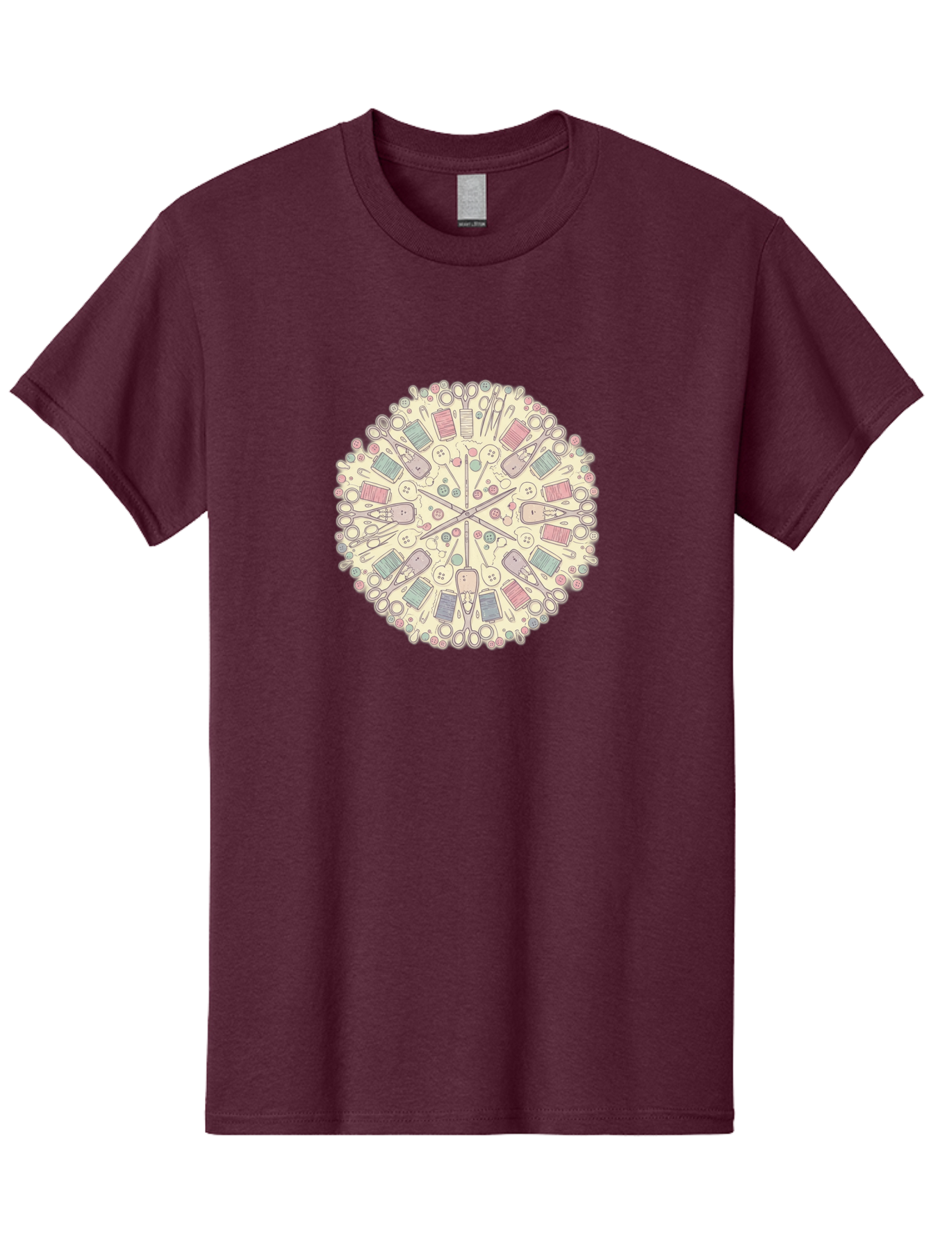 Sewing-Mandala Men'S Graphic Tee, 100% Cotton, Comfortable Casual Summer Wear, Machine Washable, Sewing Tools, Mandala Pattern, Pastel Colors, Scissors, Buttons, Threads, Sewing Accessories, Craft Supplies, Needlework, Handmade, Diy, Bad532 7