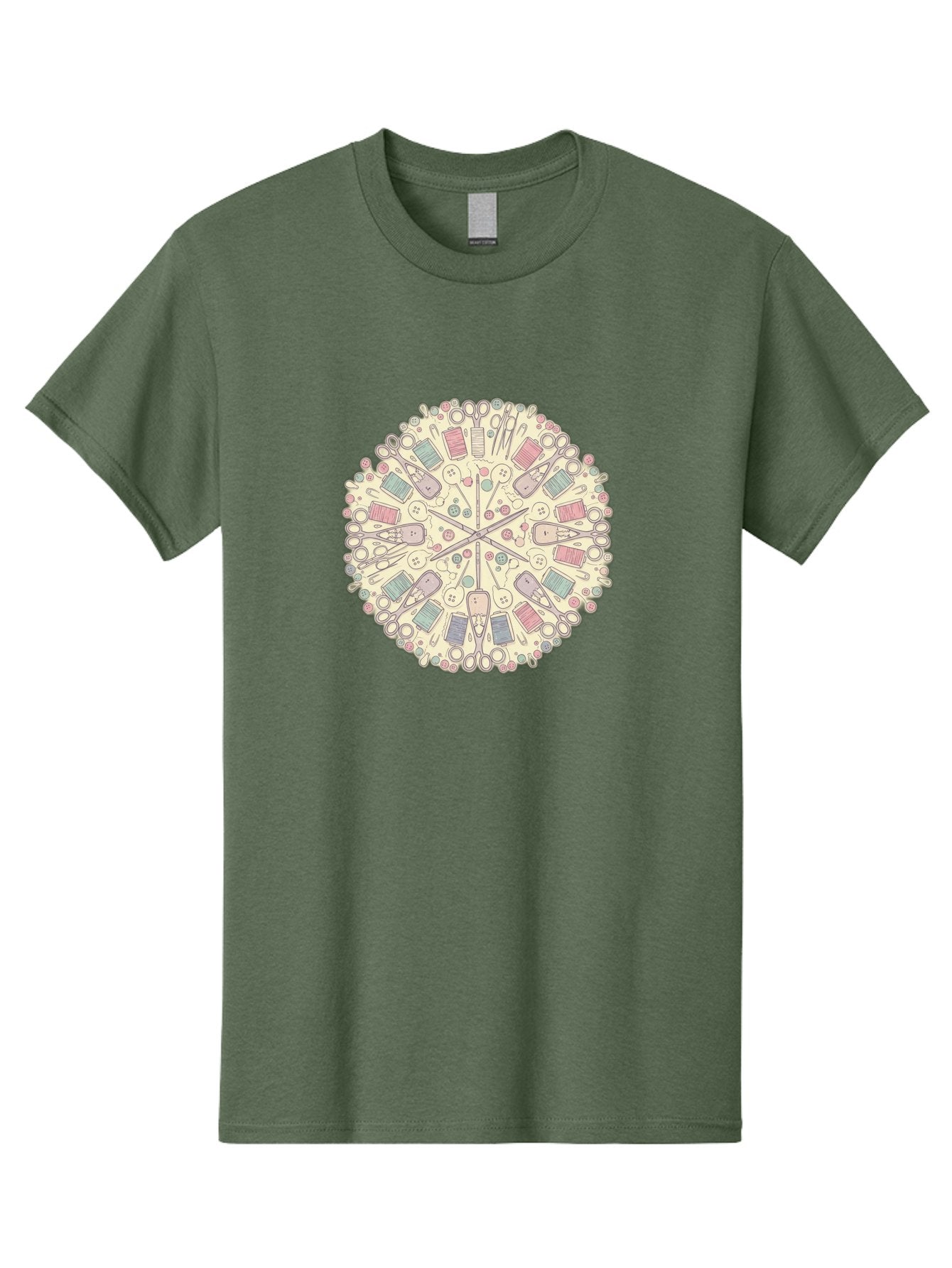 Sewing-Mandala Men'S Graphic Tee, 100% Cotton, Comfortable Casual Summer Wear, Machine Washable, Sewing Tools, Mandala Pattern, Pastel Colors, Scissors, Buttons, Threads, Sewing Accessories, Craft Supplies, Needlework, Handmade, Diy, Bad532 5