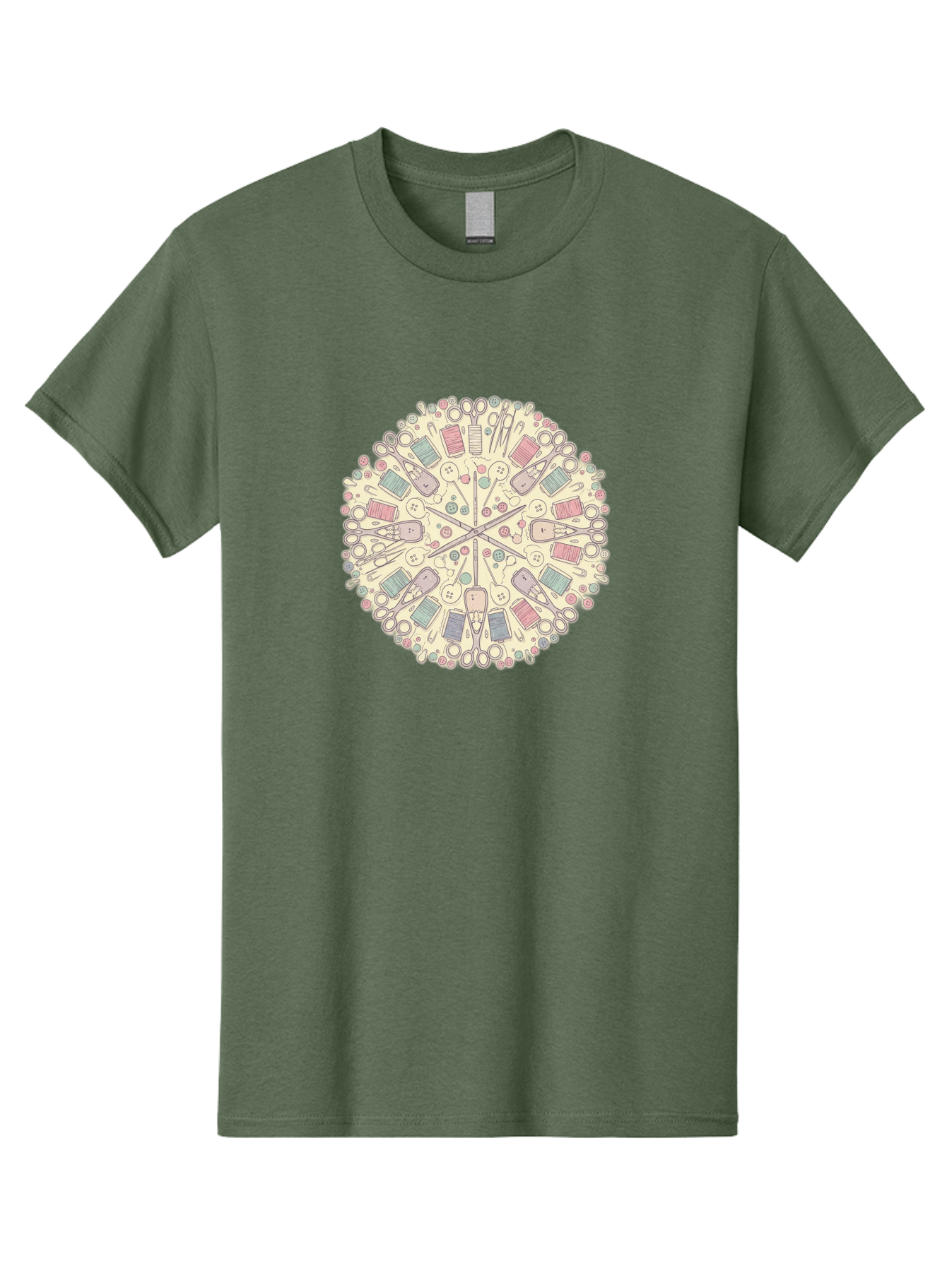 Sewing-Mandala Men'S Graphic Tee, 100% Cotton, Comfortable Casual Summer Wear, Machine Washable, Sewing Tools, Mandala Pattern, Pastel Colors, Scissors, Buttons, Threads, Sewing Accessories, Craft Supplies, Needlework, Handmade, Diy, Bad532 8