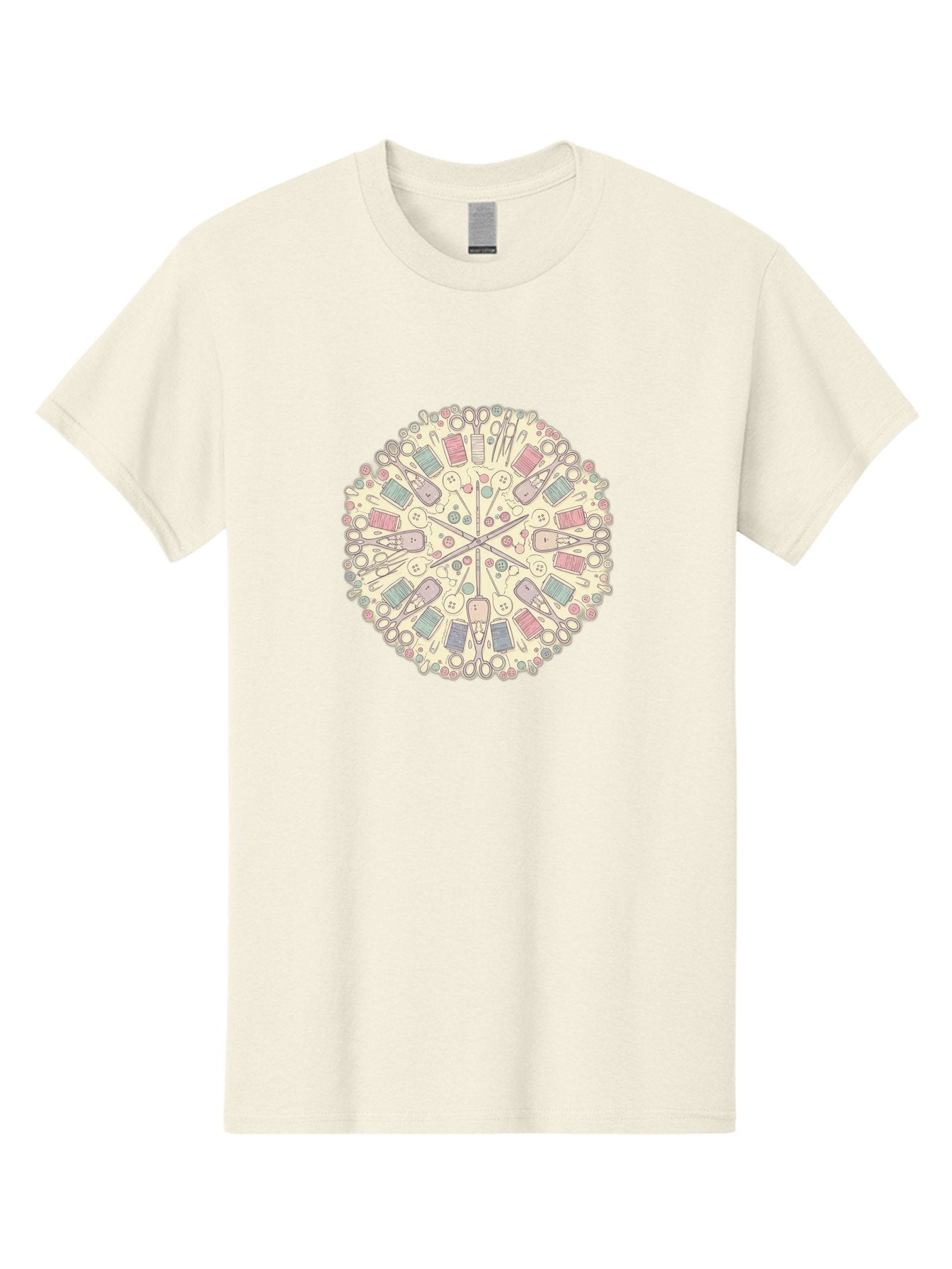 Sewing-Mandala Men'S Graphic Tee, 100% Cotton, Comfortable Casual Summer Wear, Machine Washable, Sewing Tools, Mandala Pattern, Pastel Colors, Scissors, Buttons, Threads, Sewing Accessories, Craft Supplies, Needlework, Handmade, Diy, Bad532 9