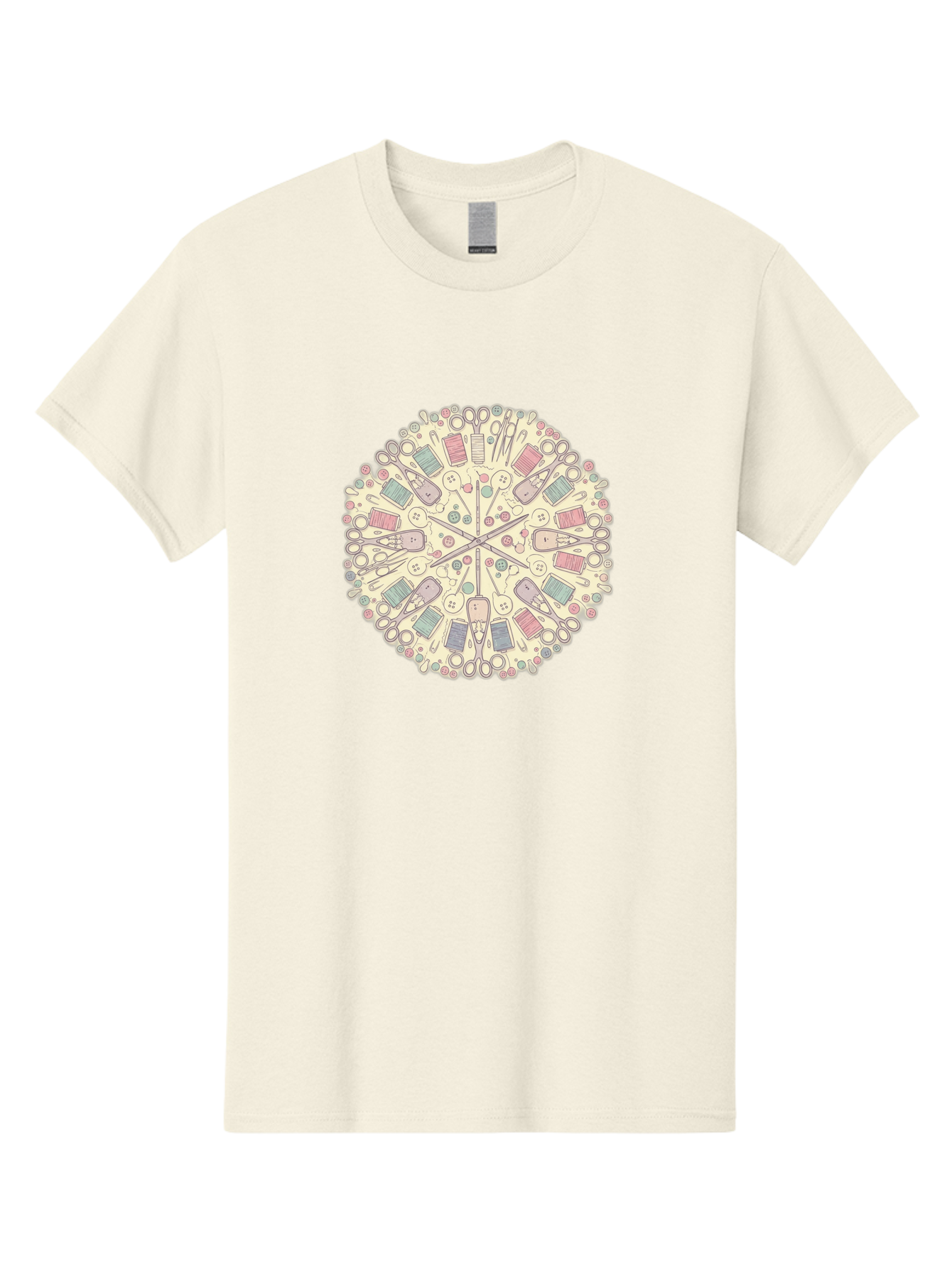 Sewing-Mandala Men'S Graphic Tee, 100% Cotton, Comfortable Casual Summer Wear, Machine Washable, Sewing Tools, Mandala Pattern, Pastel Colors, Scissors, Buttons, Threads, Sewing Accessories, Craft Supplies, Needlework, Handmade, Diy, Bad532 5