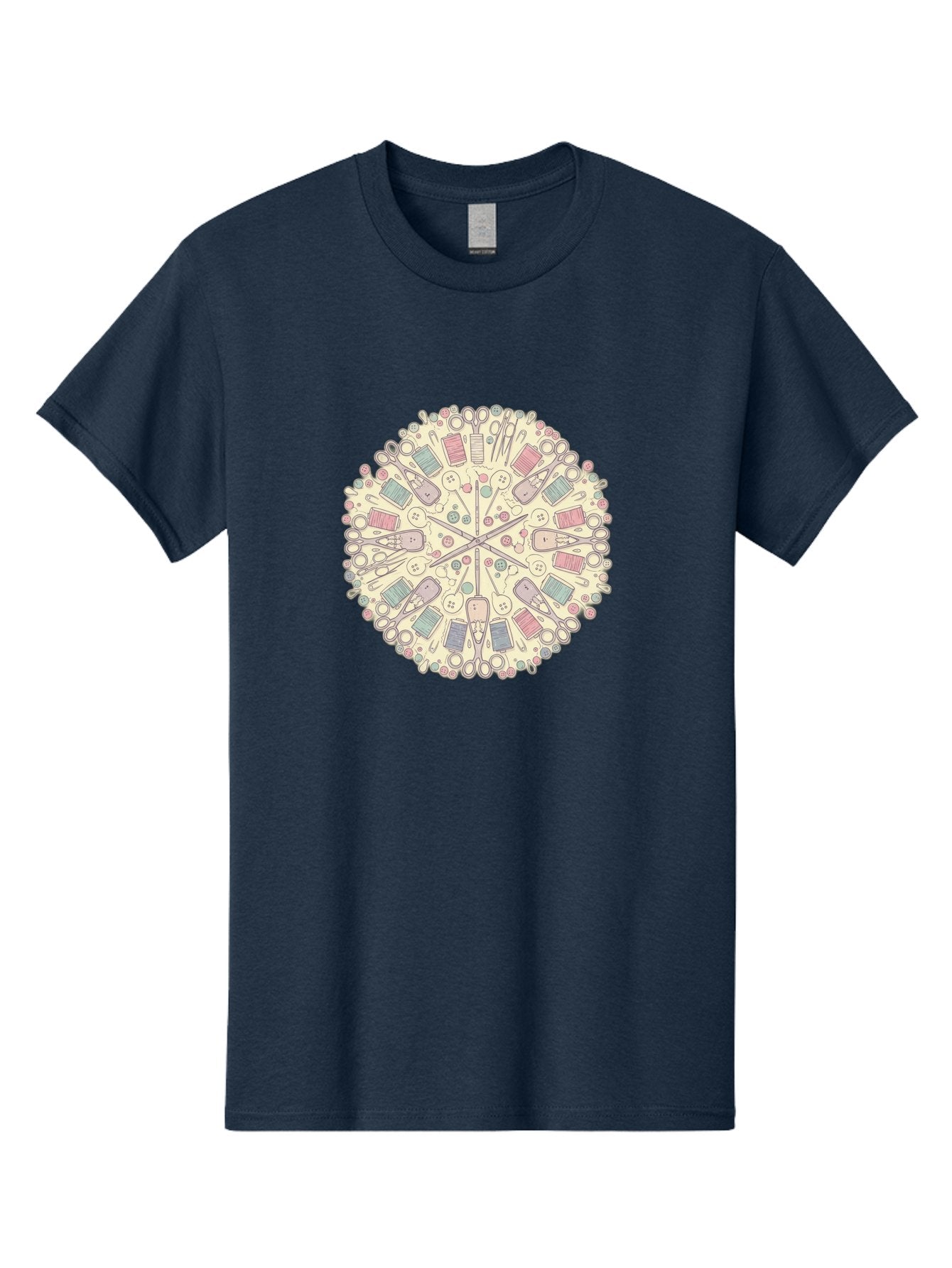 Sewing-Mandala Men'S Graphic Tee, 100% Cotton, Comfortable Casual Summer Wear, Machine Washable, Sewing Tools, Mandala Pattern, Pastel Colors, Scissors, Buttons, Threads, Sewing Accessories, Craft Supplies, Needlework, Handmade, Diy, Bad532 10