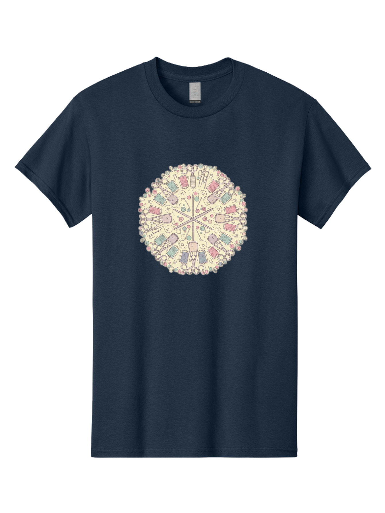 Sewing-Mandala Men'S Graphic Tee, 100% Cotton, Comfortable Casual Summer Wear, Machine Washable, Sewing Tools, Mandala Pattern, Pastel Colors, Scissors, Buttons, Threads, Sewing Accessories, Craft Supplies, Needlework, Handmade, Diy, Bad532 14