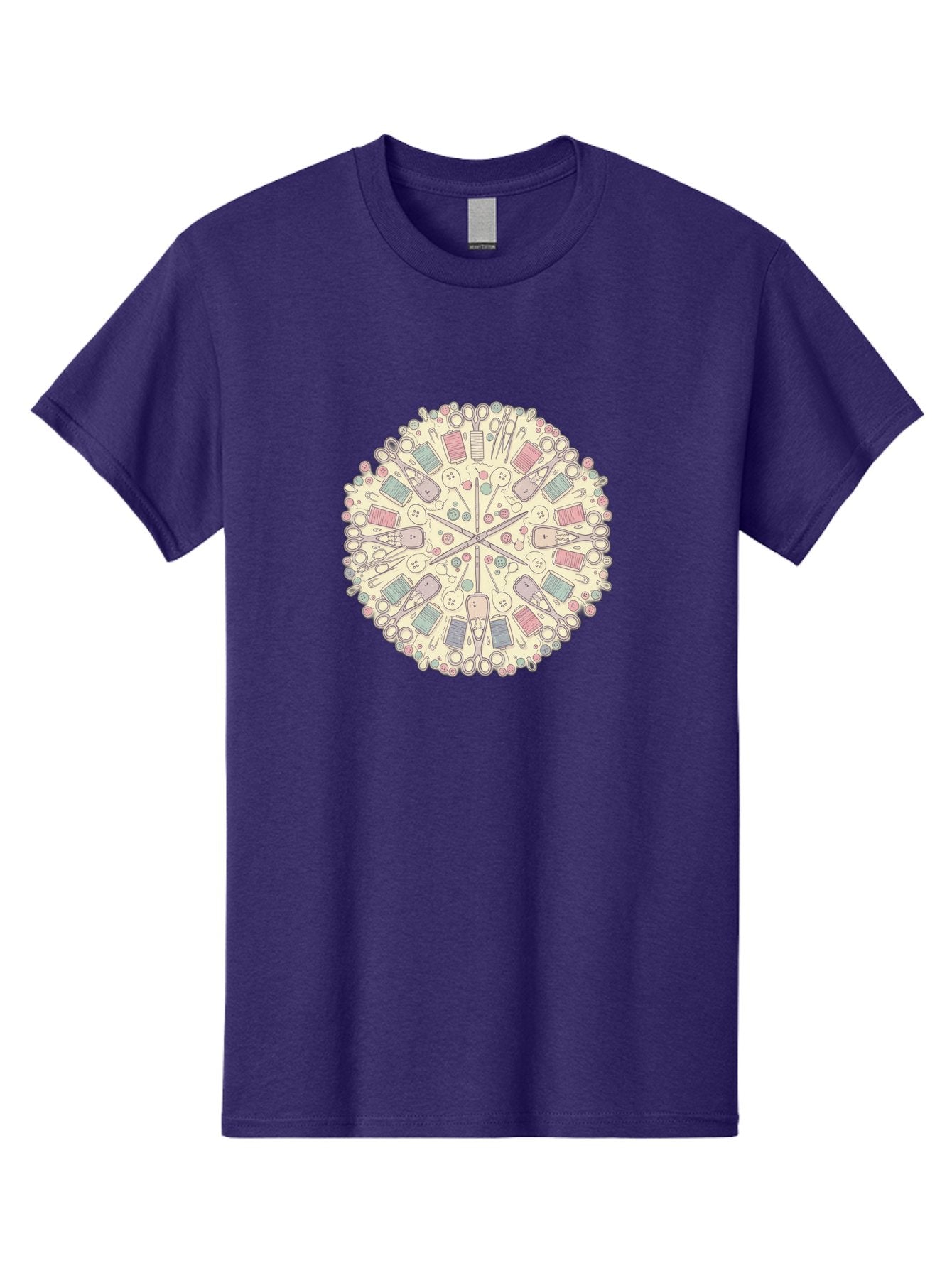 Sewing-Mandala Men'S Graphic Tee, 100% Cotton, Comfortable Casual Summer Wear, Machine Washable, Sewing Tools, Mandala Pattern, Pastel Colors, Scissors, Buttons, Threads, Sewing Accessories, Craft Supplies, Needlework, Handmade, Diy, Bad532 12